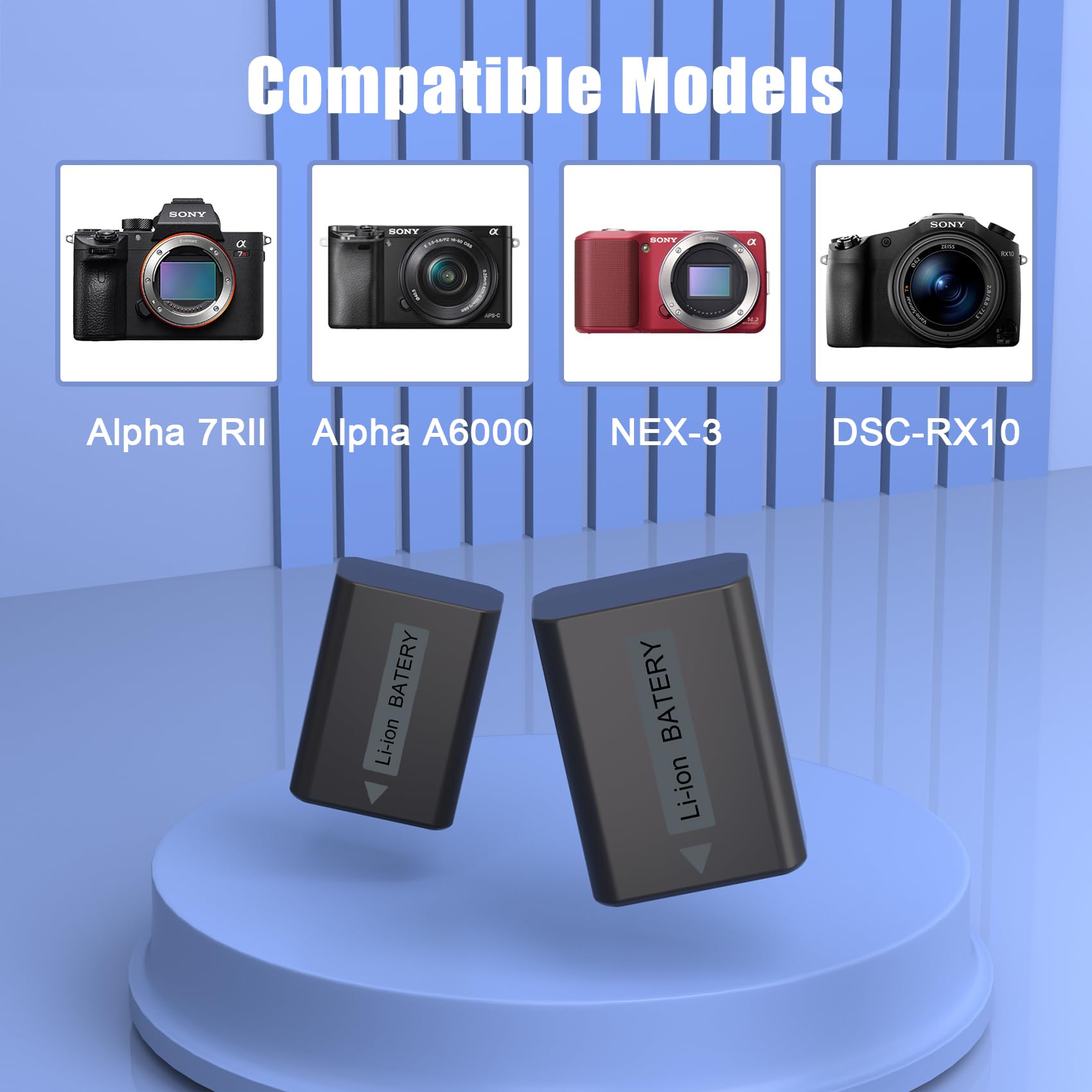 Jyjzpb Upgrade Np Fw50 A6100 Replacement Battery Charger Case Compatible For Sony Alpha Zv E10 A6400 A6500 A6300 A6000 A7 A7R A7