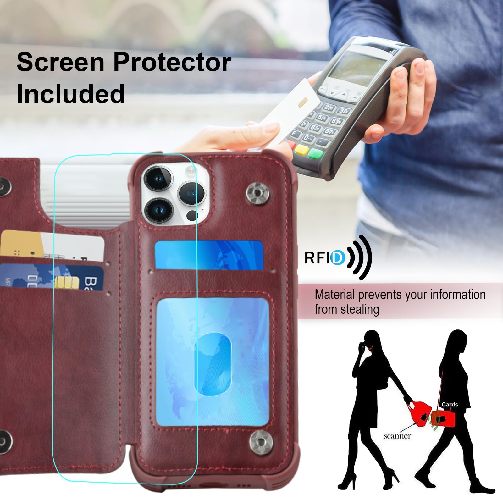 Vanavagy Wallet Case Compatible For Iphone 14 Pro For Women Men,Pu Leather Flip Folio Phone Case Cover Fits Magnetic Car Mount W