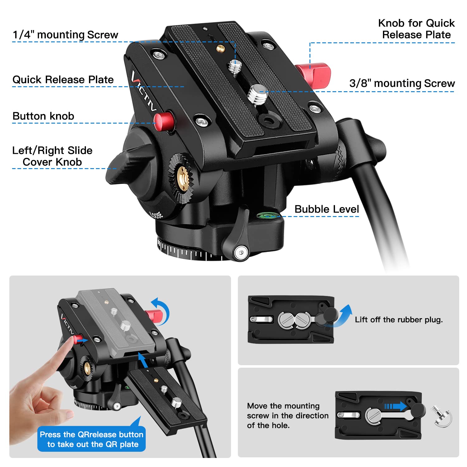 Tripod Camera Tripod, 72' Video Tripod With Fluid Head, Aluminum Heavy Duty Tripod With Carry Bag, Professional Camera Tripods & Monopods, Compatible With Video Camera, Dslr, Camcorder