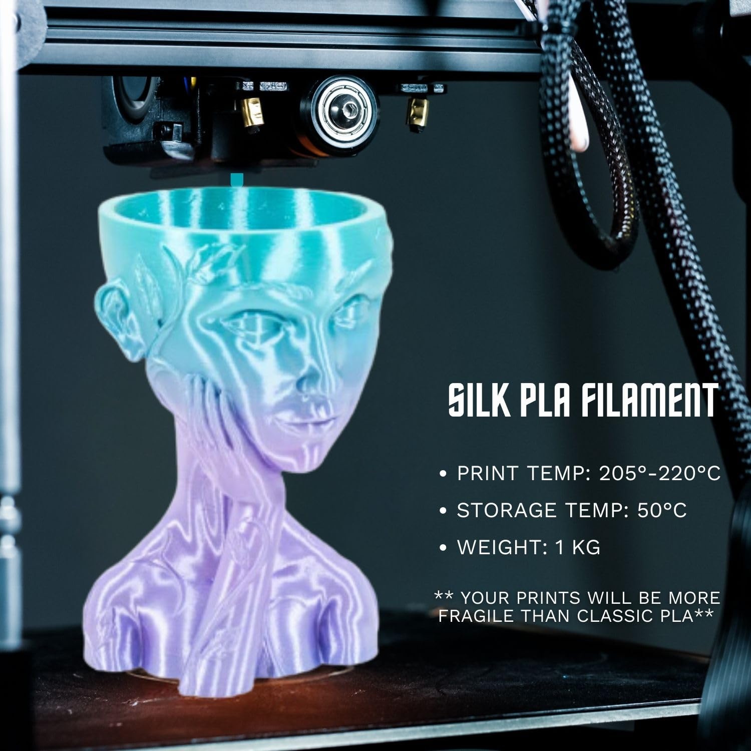 Cookiecad Silk Pla Filament 1.75Mm 1Kg Rainbow Multicolor 3D Printer Filament   Mermaid Silk Pla