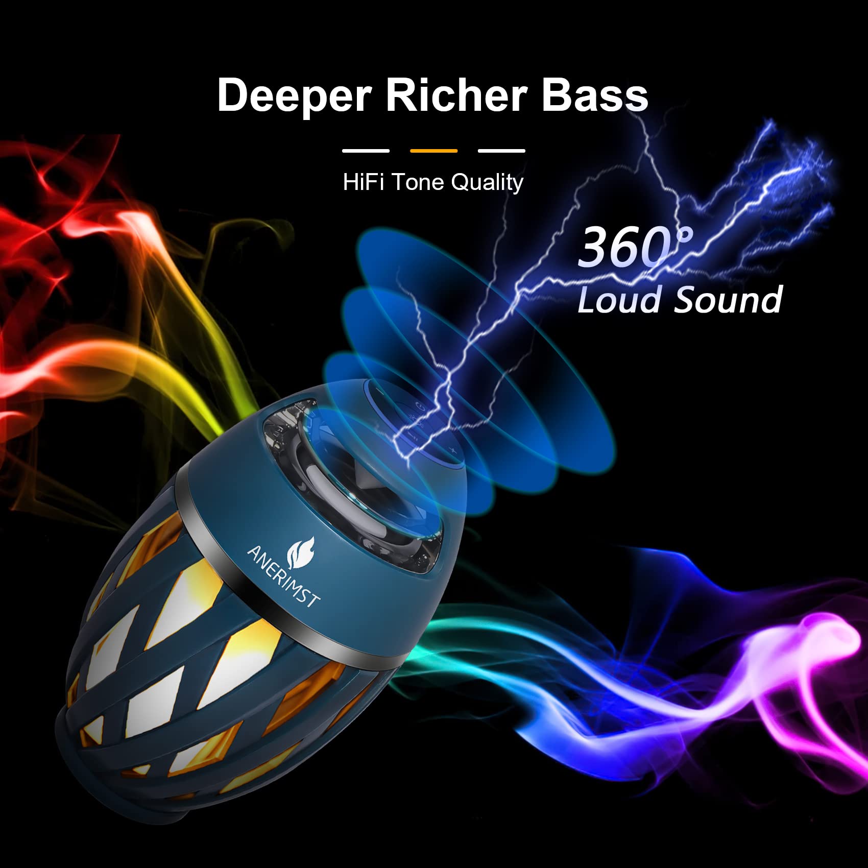 Anerimst Unique Gifts For Men, Outdoor Bluetooth Speaker Waterproof Wireless With Torch Led Light, Birthday Gift For Boyfriend Him Dad, Cool For Garden, Patio, Outside (Blue)