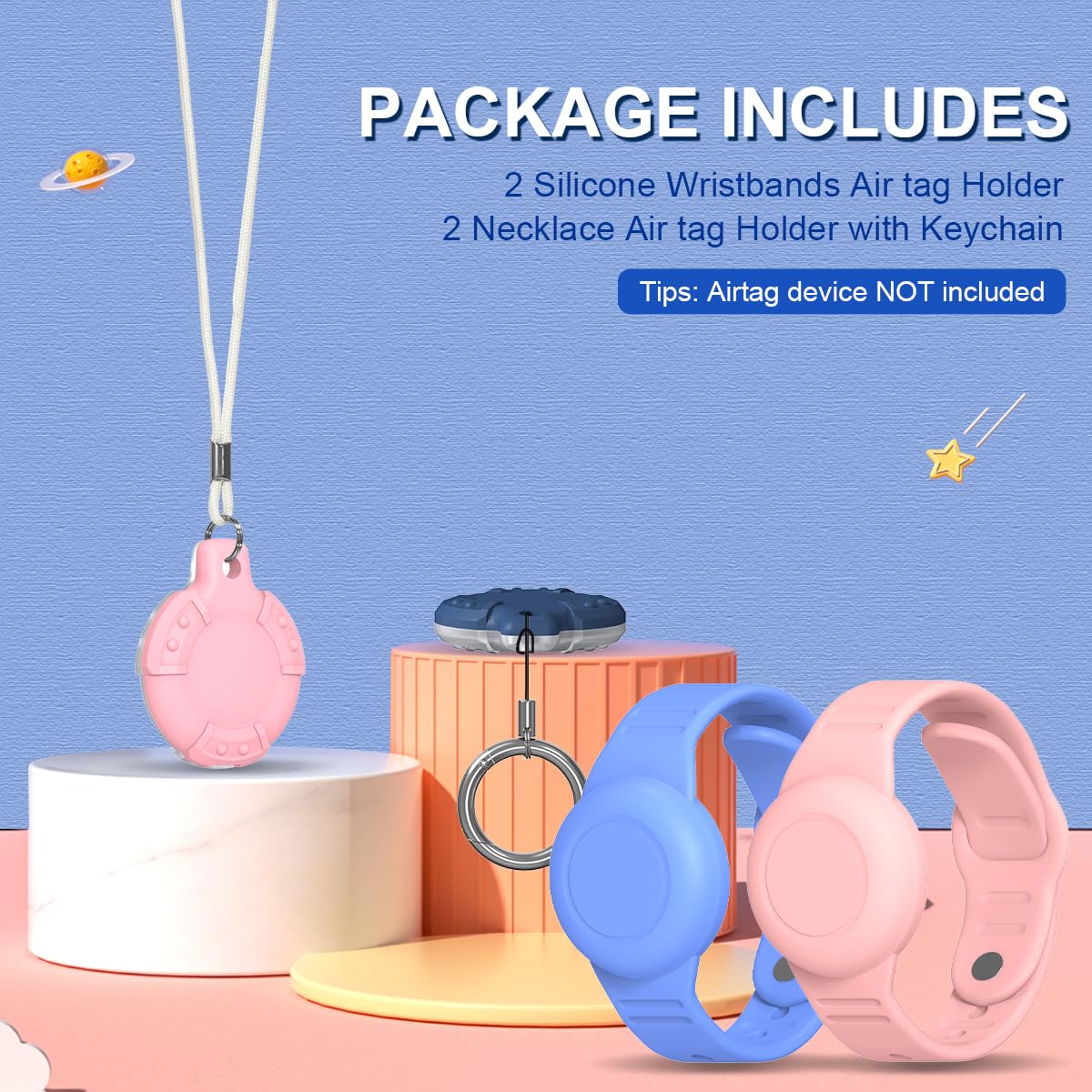 [4 Pack] Compatible For Air Tag Holder Waterproof, Kids Air Tag Bracelets & Kids Air Tag Necklace Adjustable | Full Coverage | S