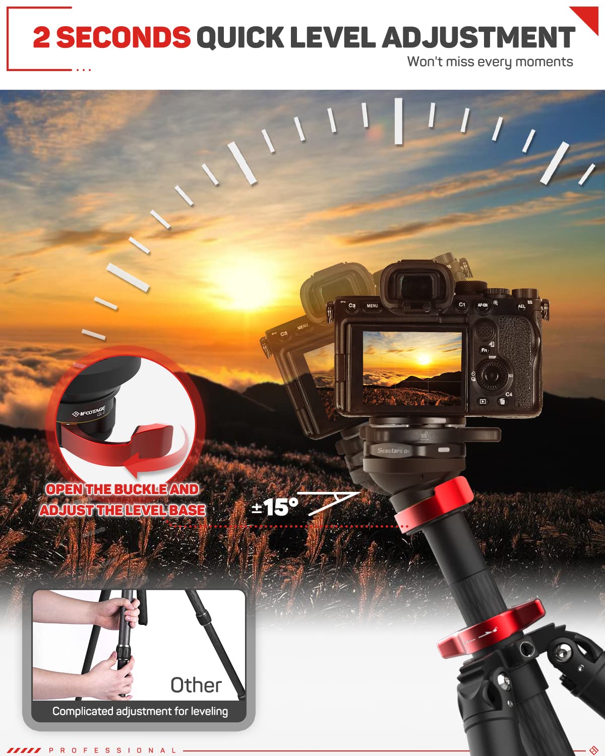 Ifootage 65'' Carbon Fiber Video Tripod, Professional Camera Tripods 3 Sections With Centre Pole,Max Load 17.6 Lbs, Compatible W