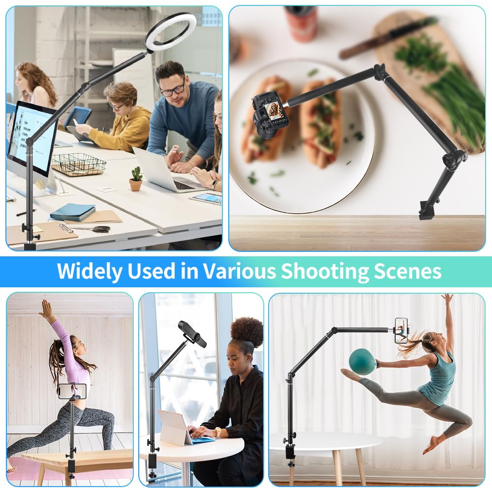 Heavy Duty Overhead Camera Desk Mount Stand 14.5-41 With 1/4 Screw, 3-Section 360Rotatable Detachable Articulating Boom Arm With