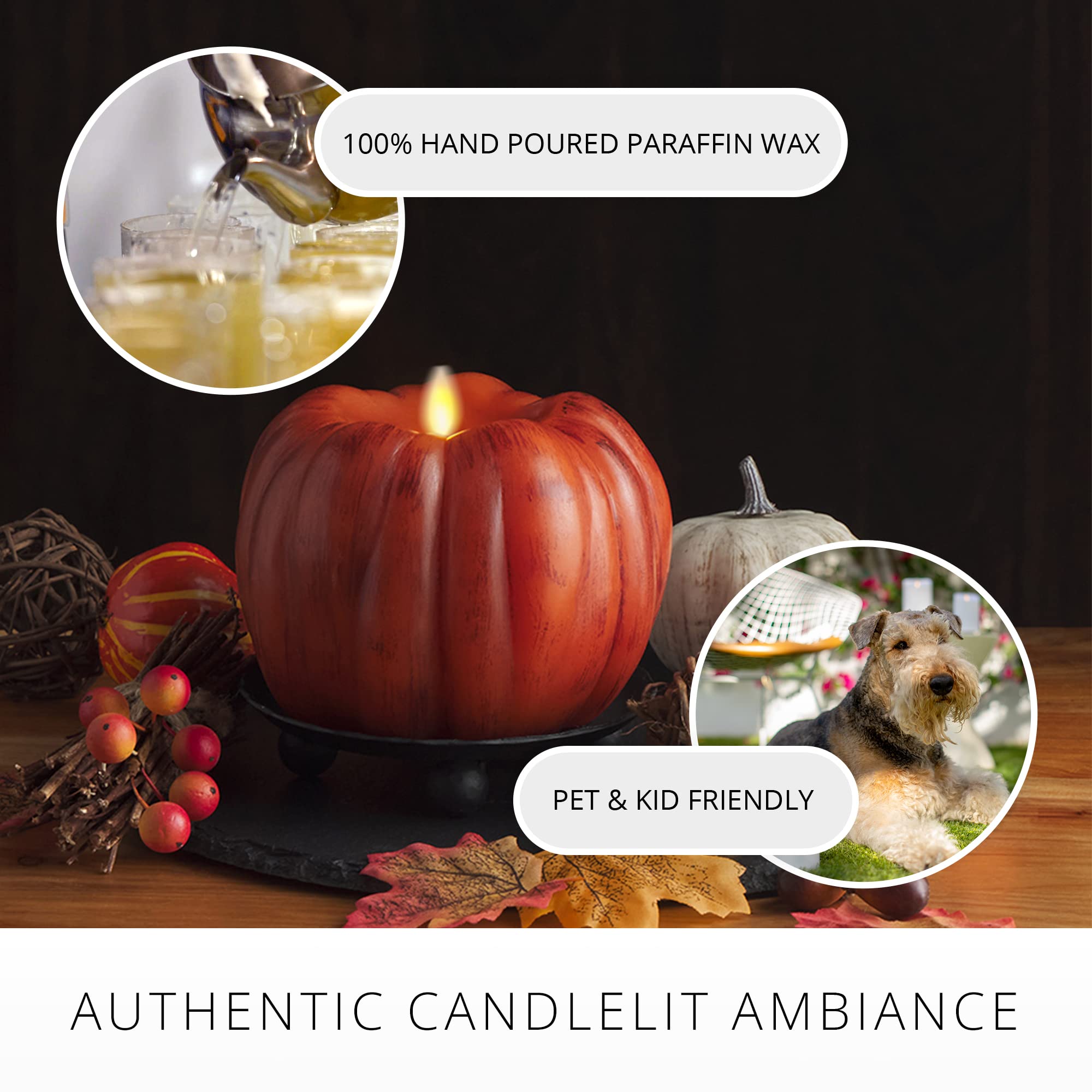 Luminara Pumpkin Figural Flameless Flickering Moving Flame Led Candle (5.25'' X 4.5''), Smooth Real Unscented Wax, Time Function