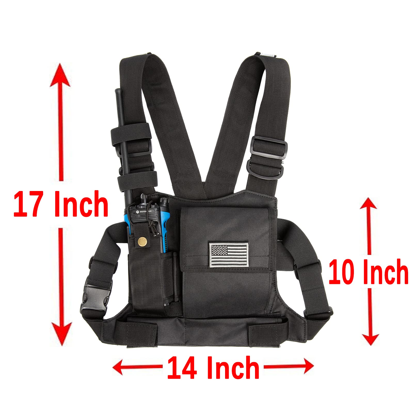 Luiton Radio Chest Harness With Reflective Strips Shoulder Holster Radio Vest Holder Two Way Radio Vest Rig Walkie Talkie Case With Front Pack Pouch For Motorola/Midland/Baofeng/Retevis