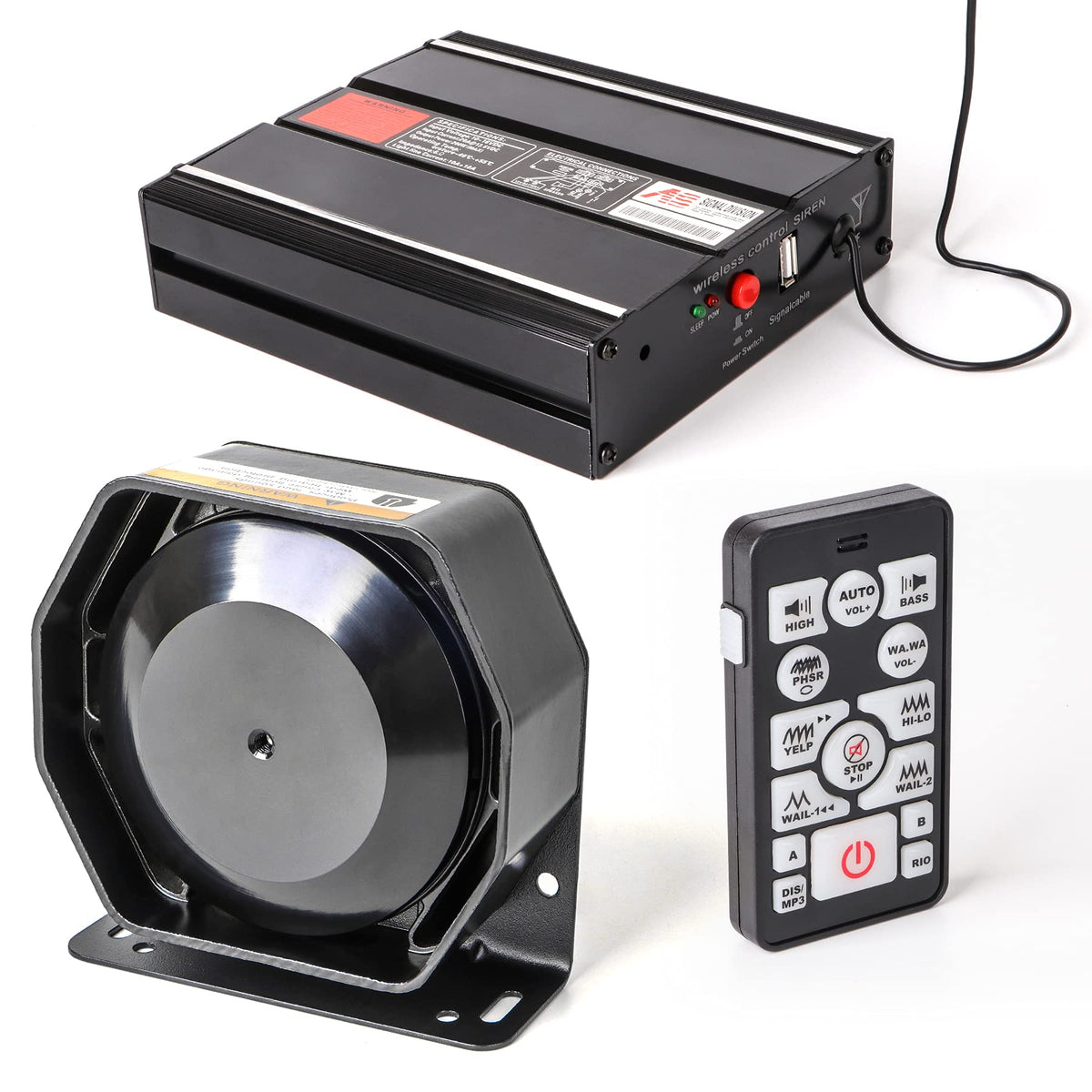 Smallfatw Police Siren 20 Tones 130 Db 200 Watt, Dual 20A Auxiliary Switch, Wireless Remote Usb Rechargeable 15M Control Range, 
