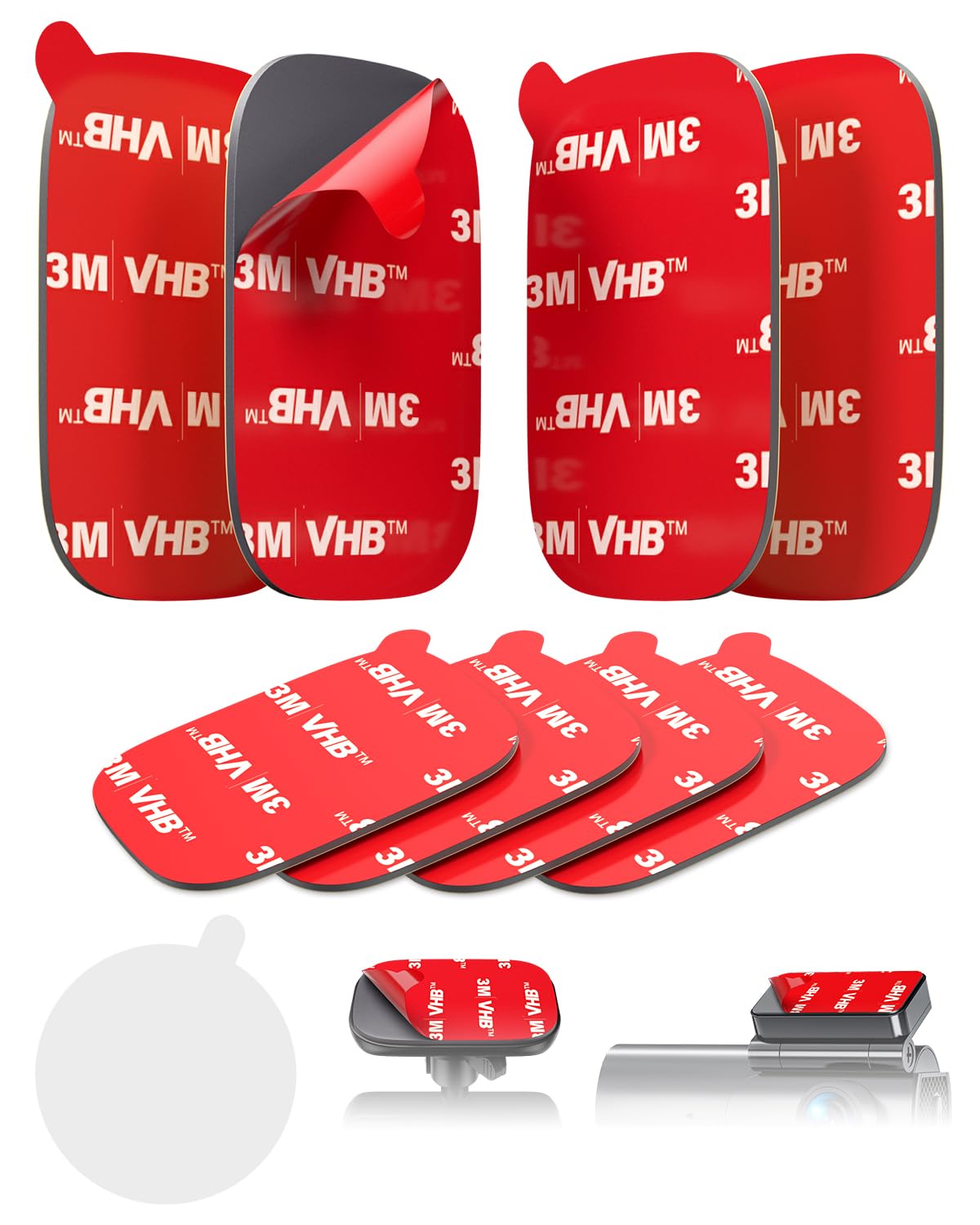 Apps2Car 8Pcs 3M Vhb Dash Cam Adhesive Pad With Electrostatic Film, Heat Resistant Car Mount Sticky Pad Replacement, Sticky Tape