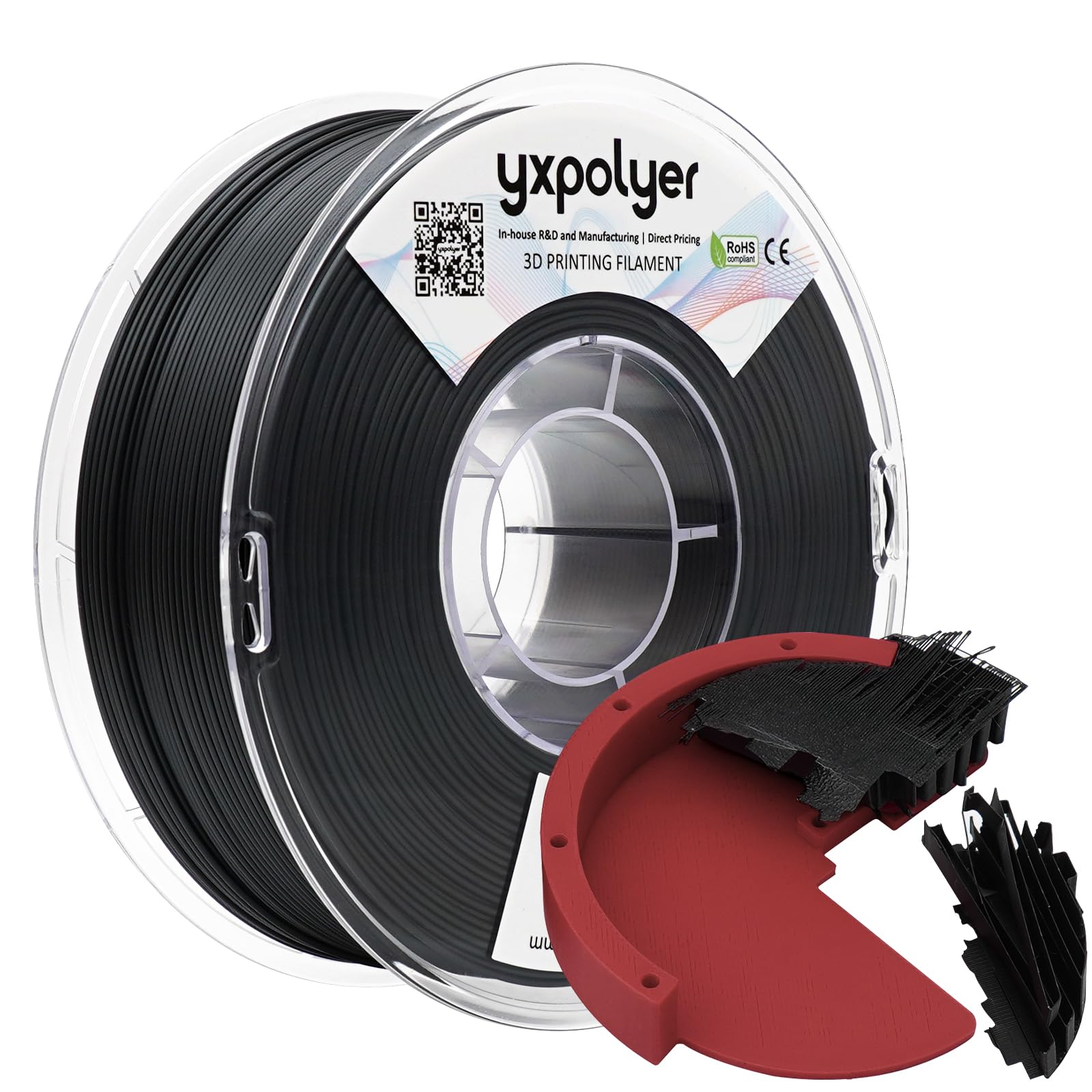 YXPOLYER Breakaway Support Filament 1kg 1.75mm Black with Heat-Resistant Reusable AMS-Compatible Spool, Solvent-Free Support Mat