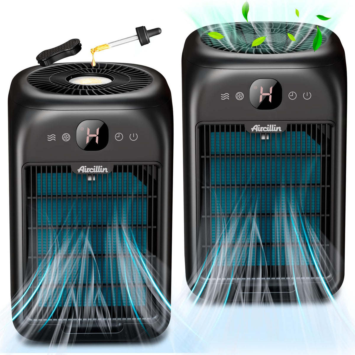 Aircillin 2 Pack Air Purifiers For Home Large Room Up To 908 Sq Ft Each One, Hepa Air Purifiers For Bedroom With Aromatherapy, H