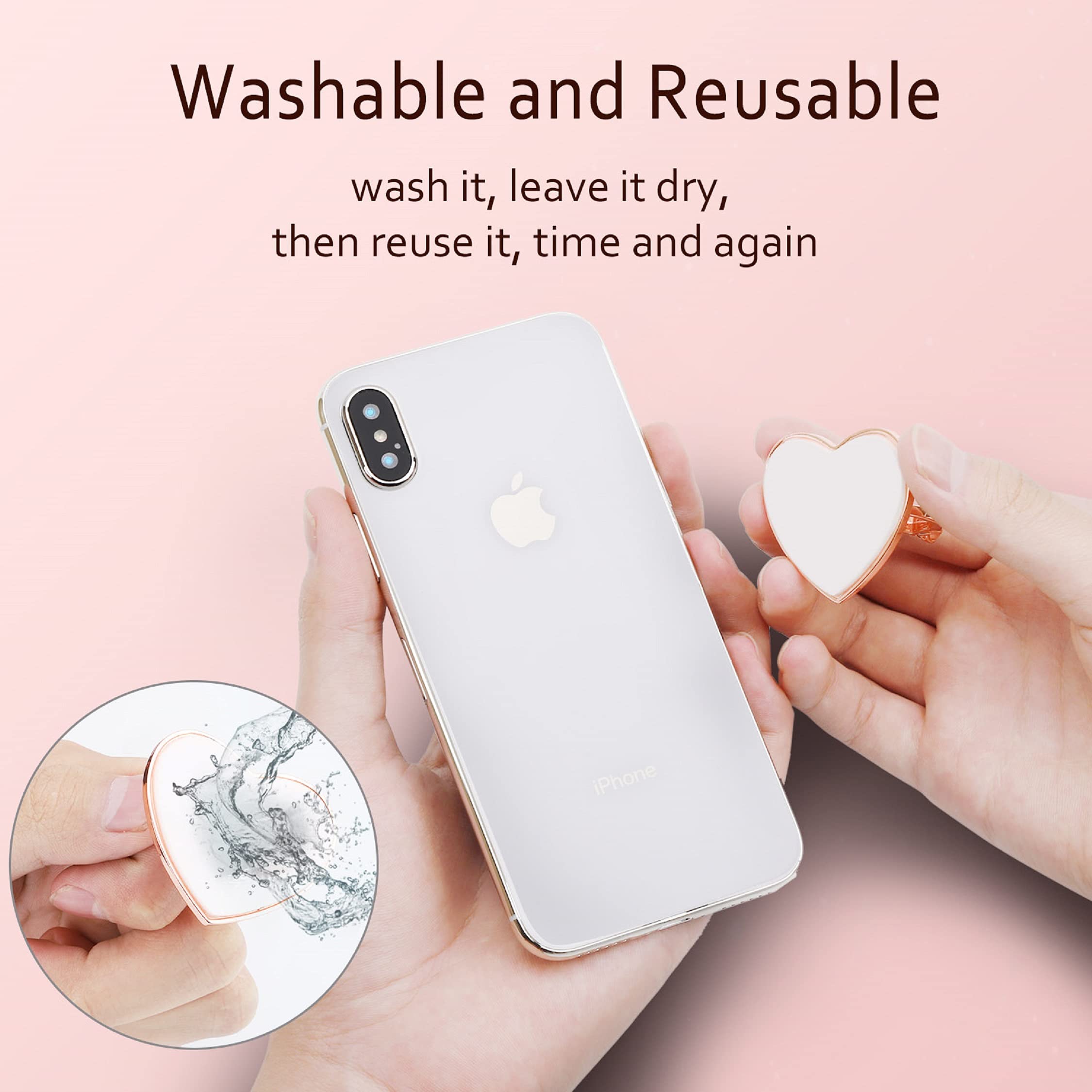 Cell Phone Finger Ring Holder With Blingy Crystals, Nsiucion Heart Love Phone Ring Kickstand [Washable] [Removable], 360Rotation