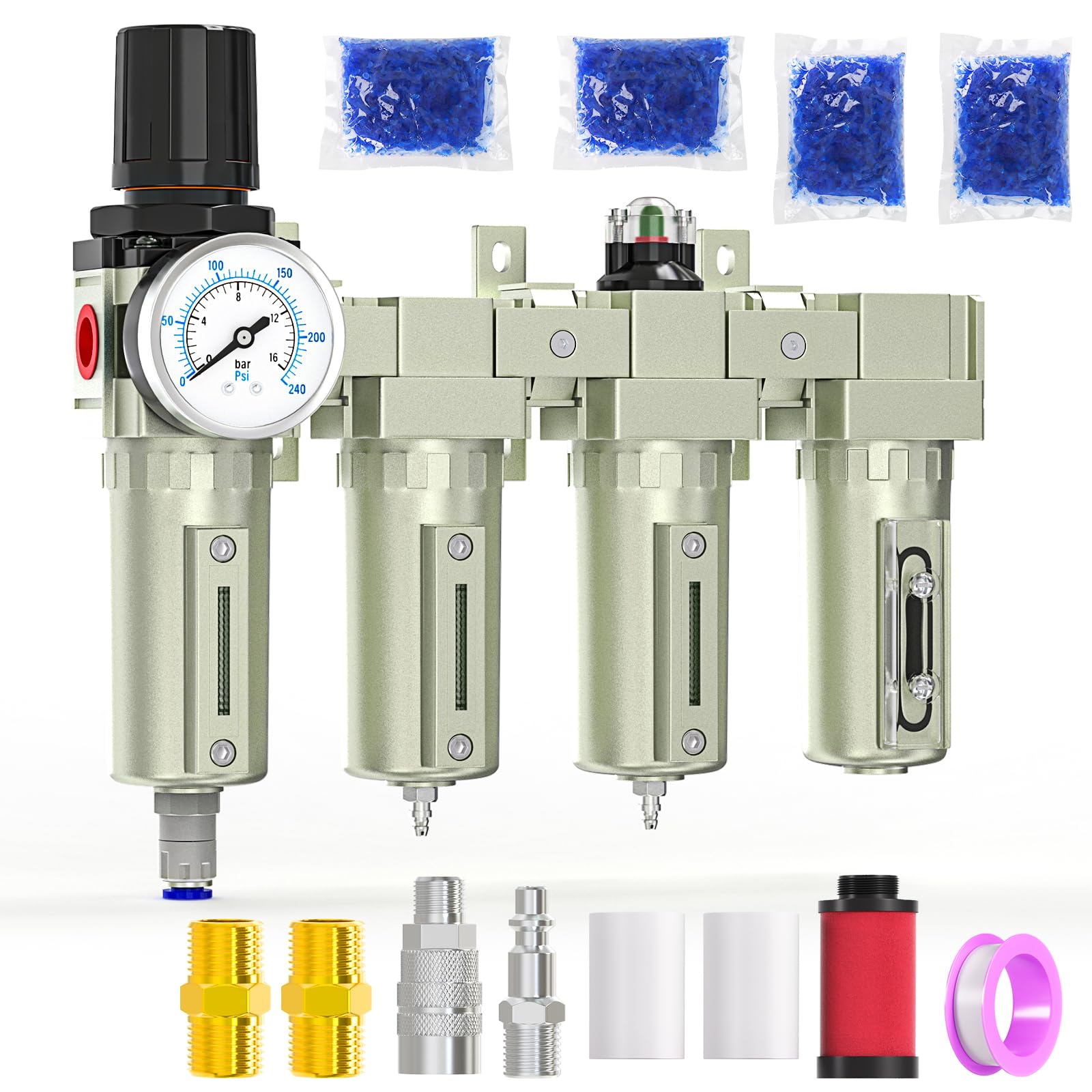 Meanlin 3/4'' Npt Heavy Duty Industrial Grade 4 Stage Air Drying System,Auto Drain,Coalescing Filter,Double Particulate Filter,D