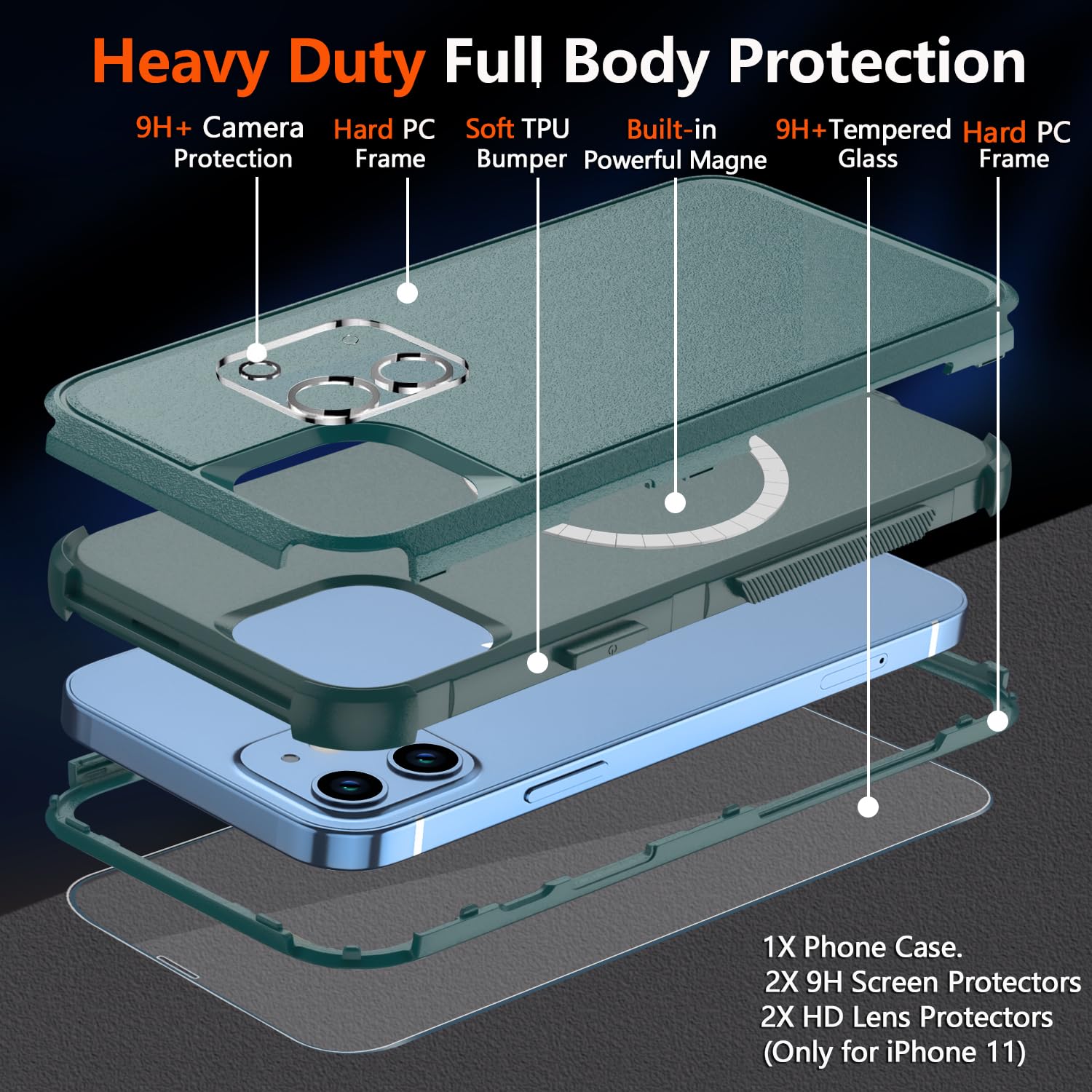 Diverbox For Iphone 11 Phone Case,Iphone 11 Magnetic Case [With Screen Protector & Camera Lens Protector ] Heavy Duty Phone Case
