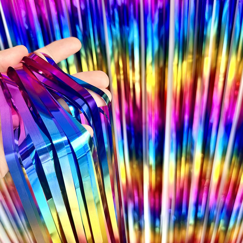 Sparkly Rainbow Foil Fringe Curtain Metallic Streamers Tinsel Party Backdrop Decorations For Birthday Gay Pride Day Graduation W