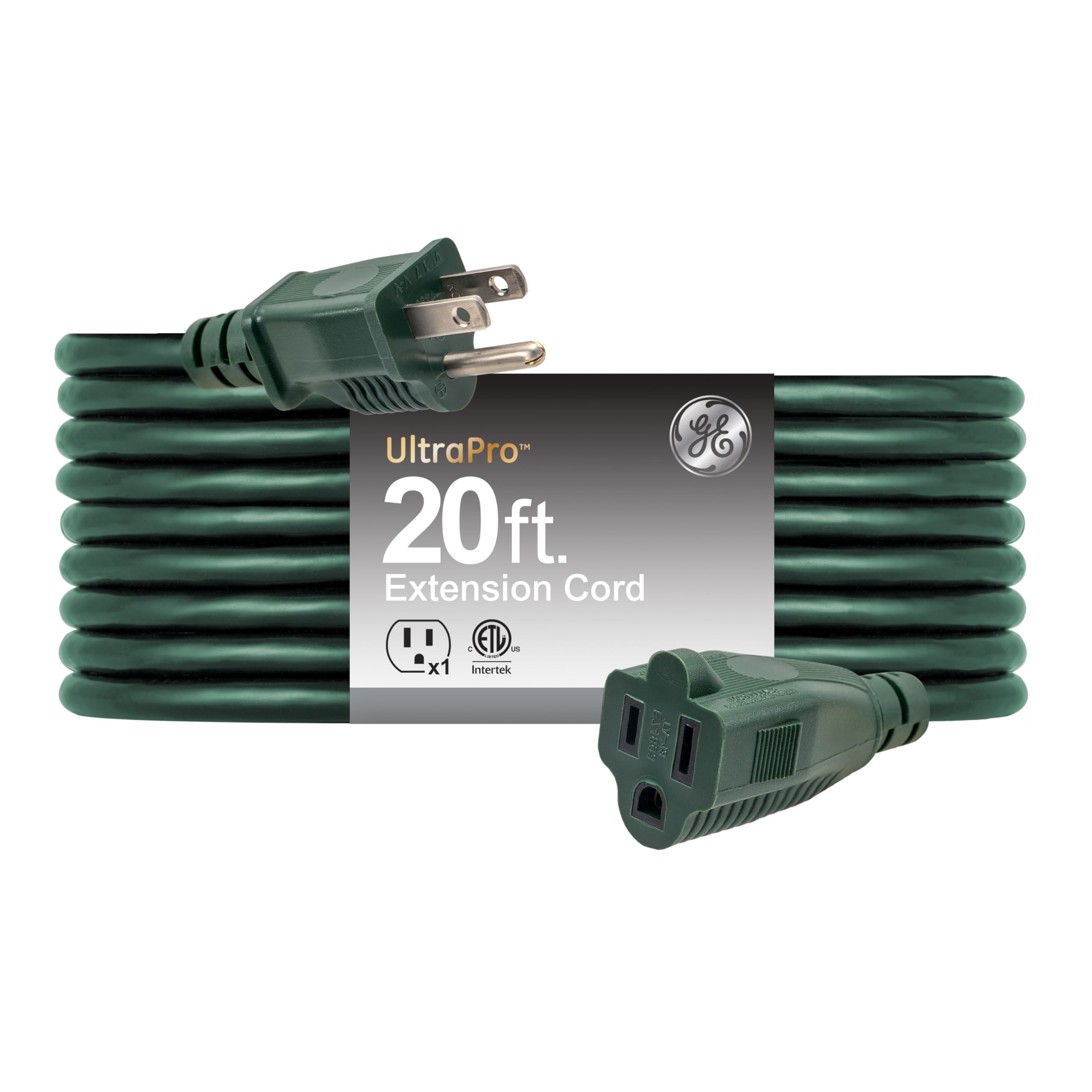 Ge Heavy Duty Waterproof Extension Cord   16Awg 3 Prong, 13 Amp 20 Ft, Ul Listed, Green