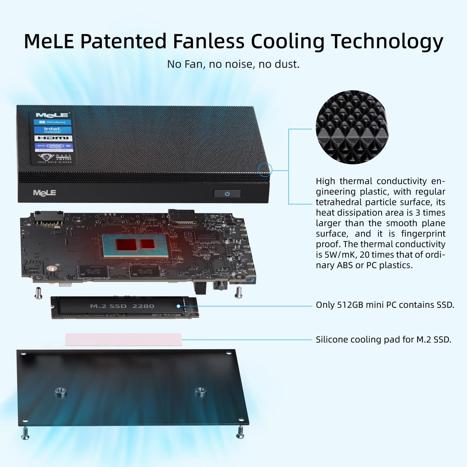 Mele Fanless N100 Mini Pc Windows 11 Pro 16Gb Ram 512Gb Rom Micro Pc Quieter4C 2X Hdmi 4K Usb C Triple Display 2.4G/5G Wifi Bt5.