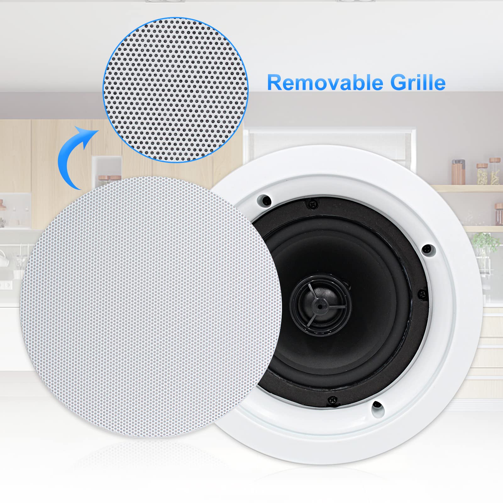 Herdio 5.25    Flush Mount Bluetooth Ceiling Speaker System Max Power 600 Watts Perfect For Humid Indoor Outdoor, Kitchen,Bedroo