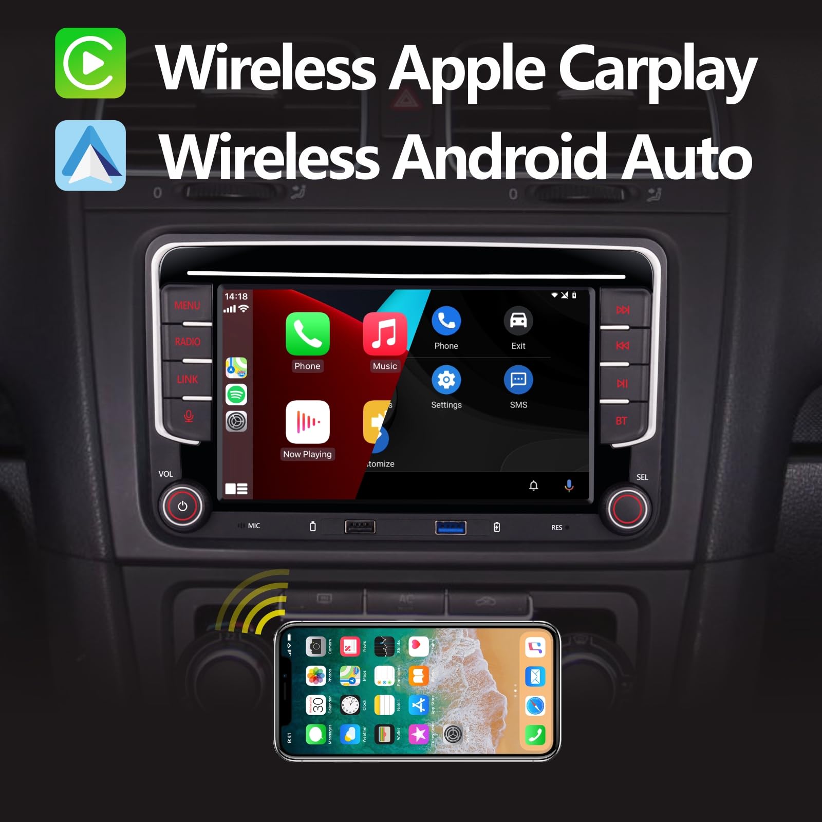 [Upgrade] Yzkong Car Stereo Compatible For Vw Passat Golf Mk5 Jetta Caddy Eos Tiguan With Wireless Carplay Android Auto Ips Touc