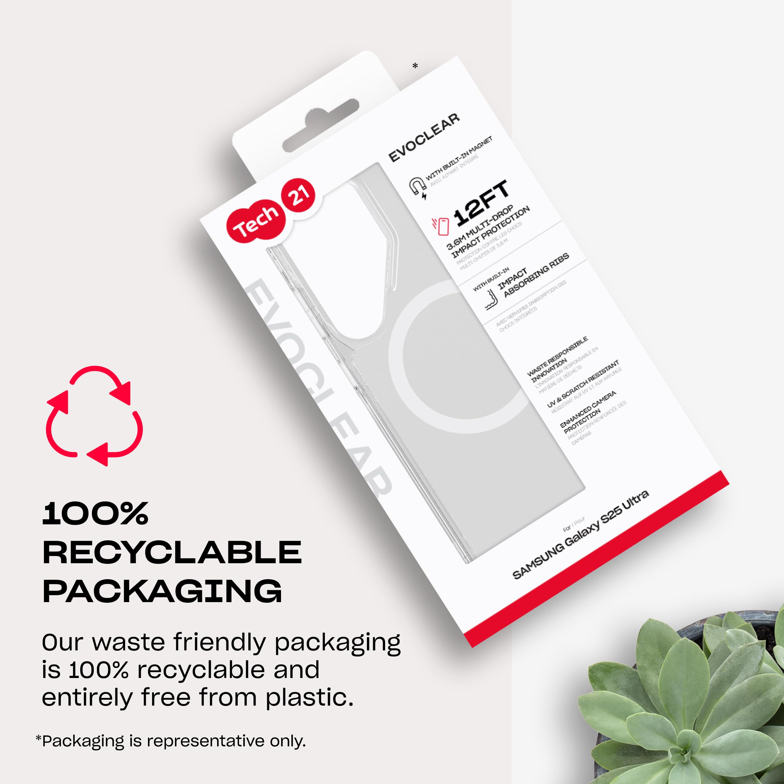 Tech21 Evoclear Case For Sasung S25 Ultra - Anti-Yellowing Case With Magnets - Clear