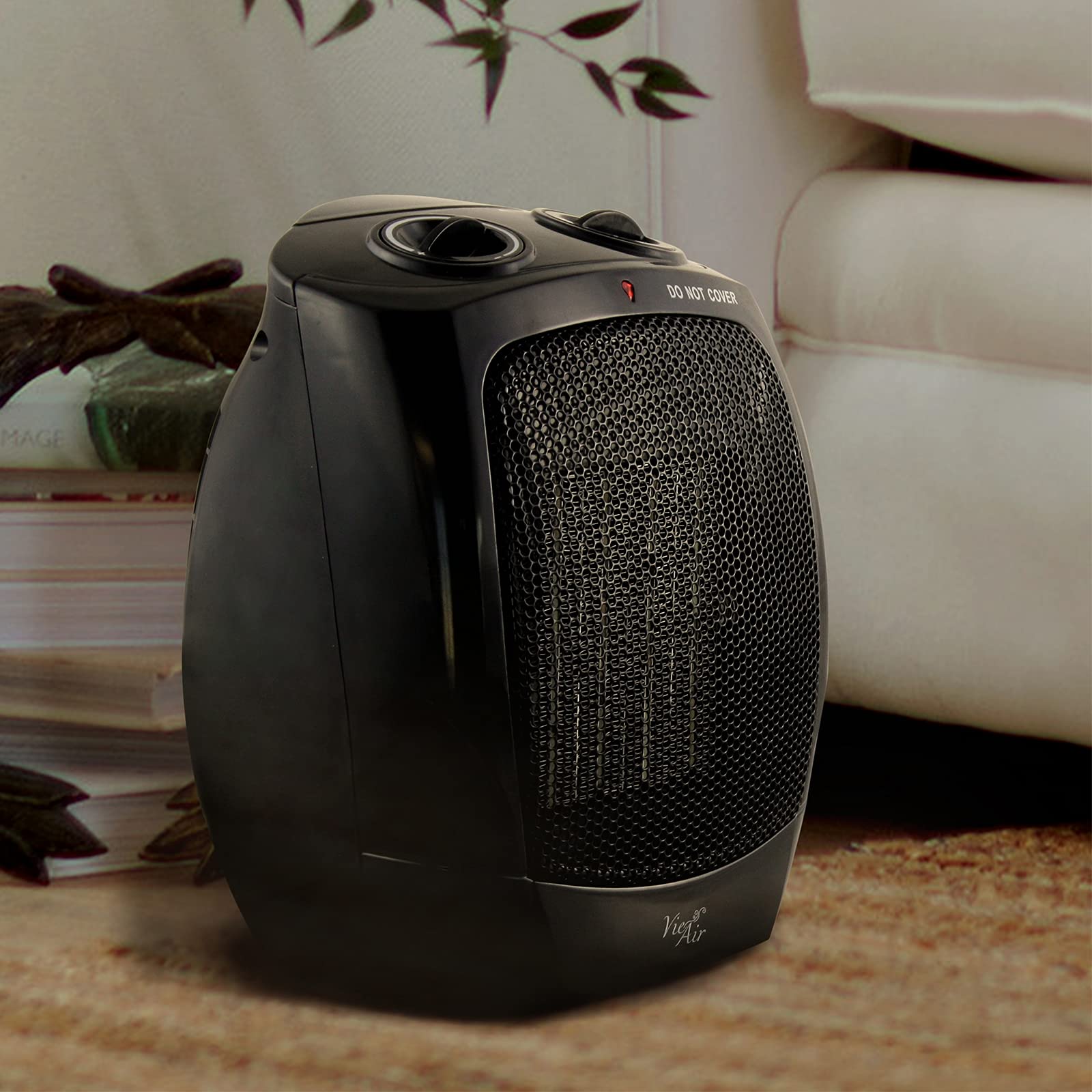 Vie Air Portable 3-Settings Ceramic Heater With Adjustable Thermostat, 1500W, Black
