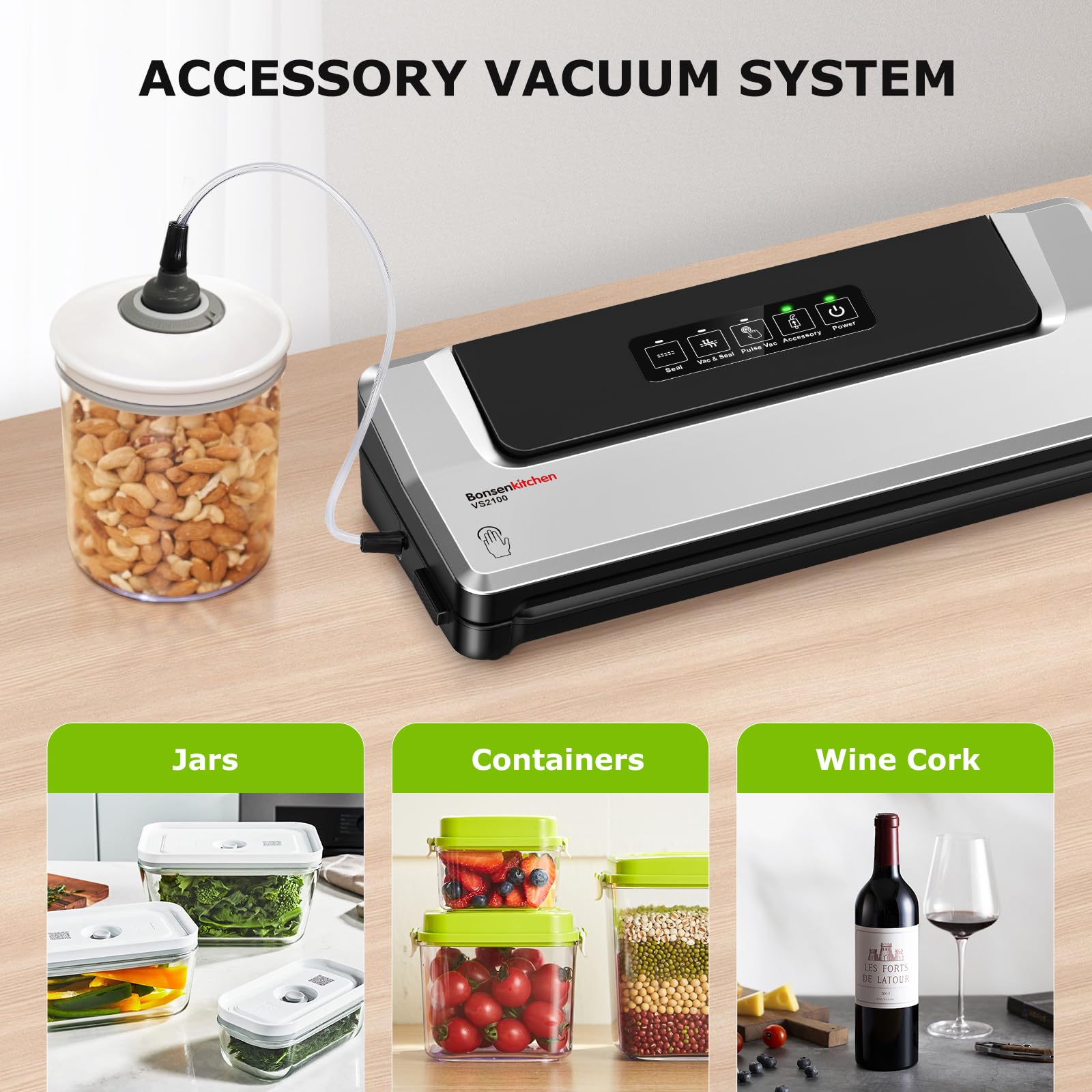 Bonsenkitchen Vacuum Sealer Machine, Precision-Compact 4-In-1 Food Sealer Machine, Multi-Functional Food Vacuum Sealer With & Ac