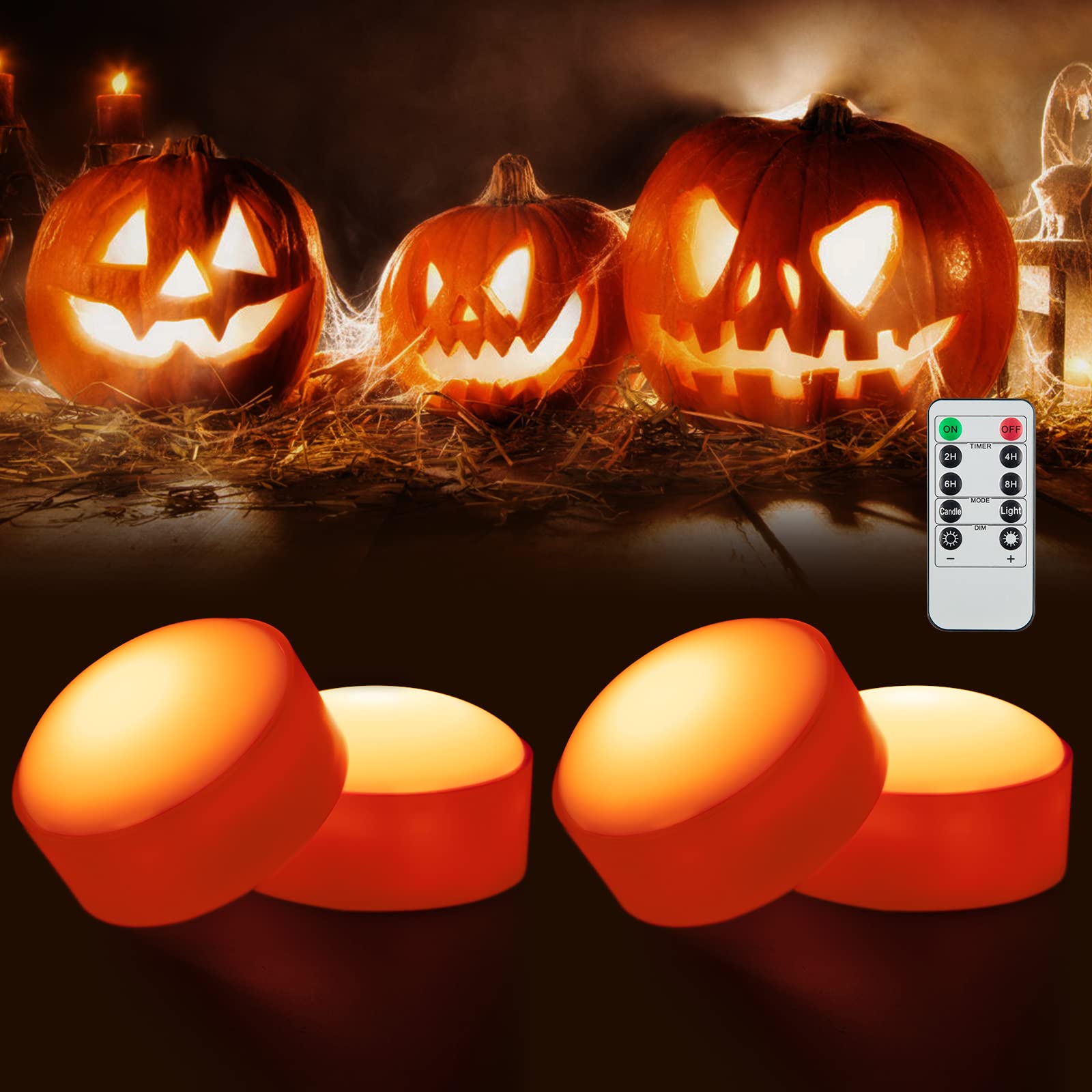 Solled 4 Pack Halloween Led Pumpkin Lights, Pumpkin Lights Decoration Bright And Flickering Flameless Candles With Remote Contro