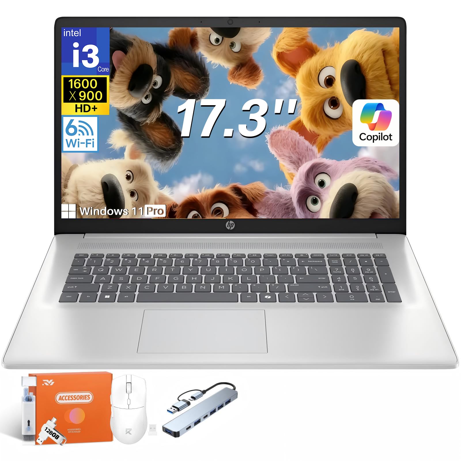 HP 2025 17 inch Laptop, Intel 8-Core i3-N305, 17.3 HD+ Anti-Glare Display, 32GB RAM, 1TB SSD, Windows 11 Pro, Copilot AI, Numeri