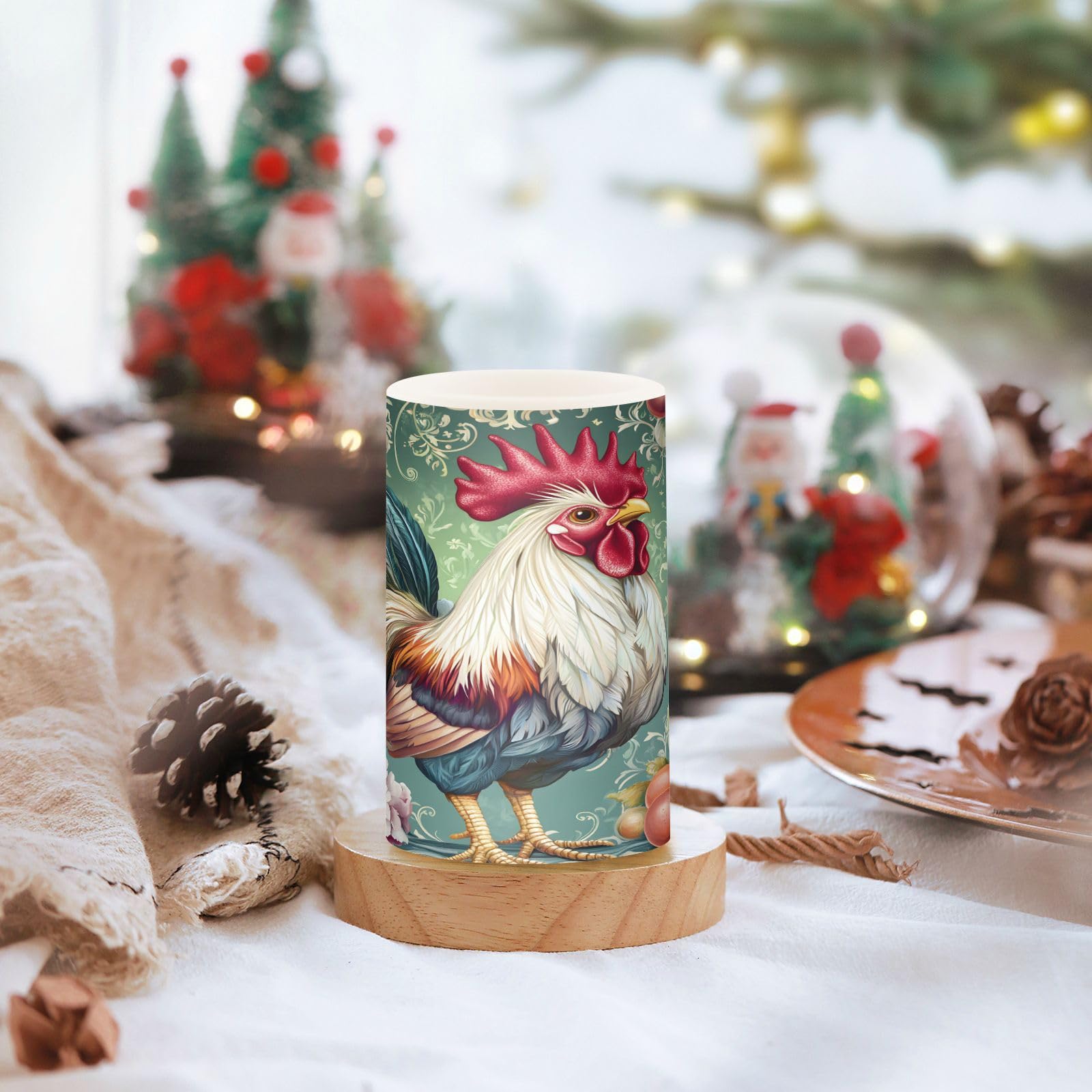 Alaza Chicken Rooster Flickering Flameless Candles Battery Operated With Remote Timer,Tea Light Candles Led Pillar Votive Candle