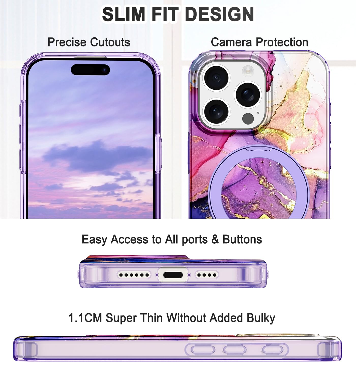 Lamcase For Iphone 15 Pro Max Case With Magnetic Invisible Ring Stand [Compatible With Magsafe], Full Body Rugged Slim Women Men