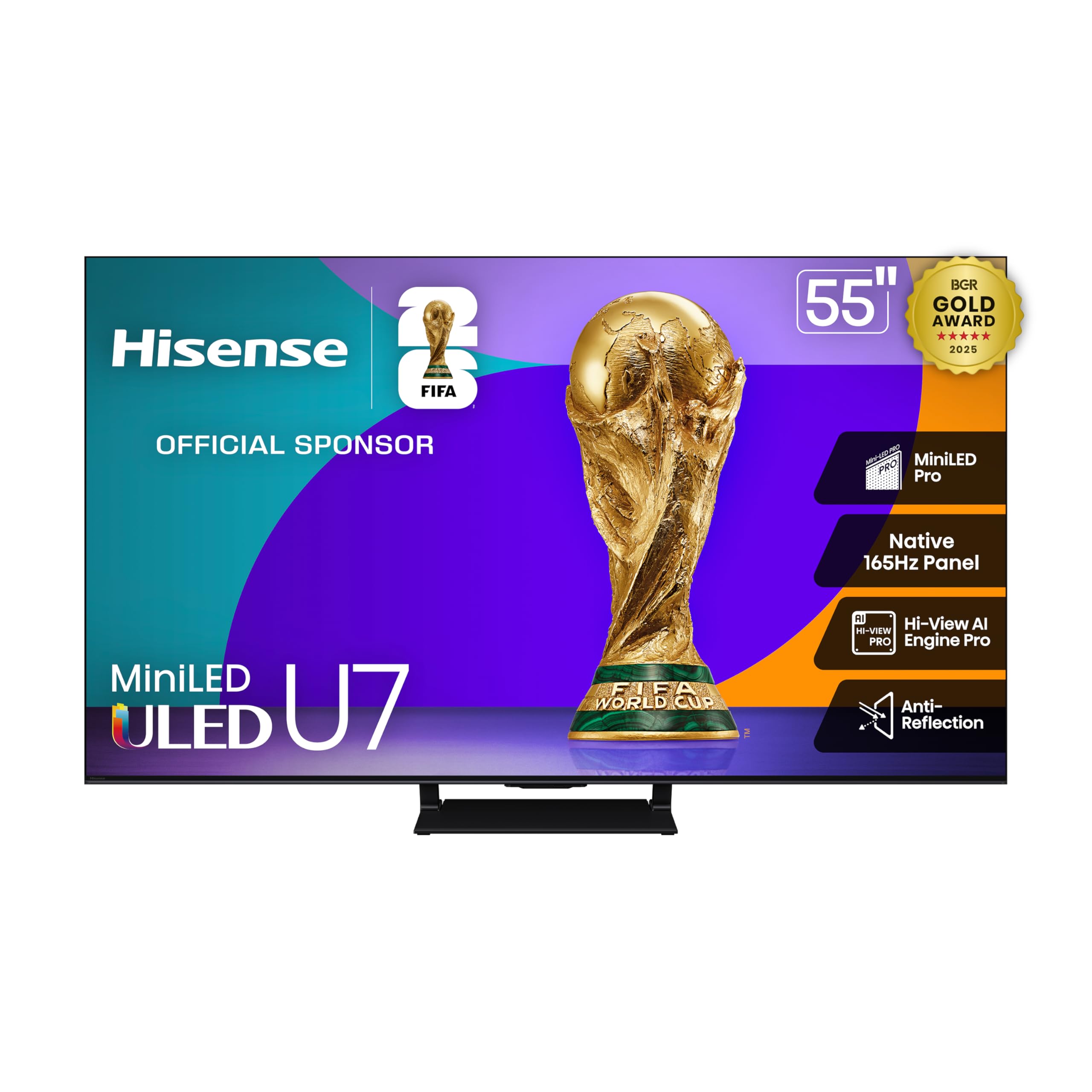 Hisense 55 U7 Mini-LED ULED 4K UHD Best Premium Gaming Google Smart TV (55U75QG, 2025 Model) - QLED, Native 165Hz, VRR 288, Up t