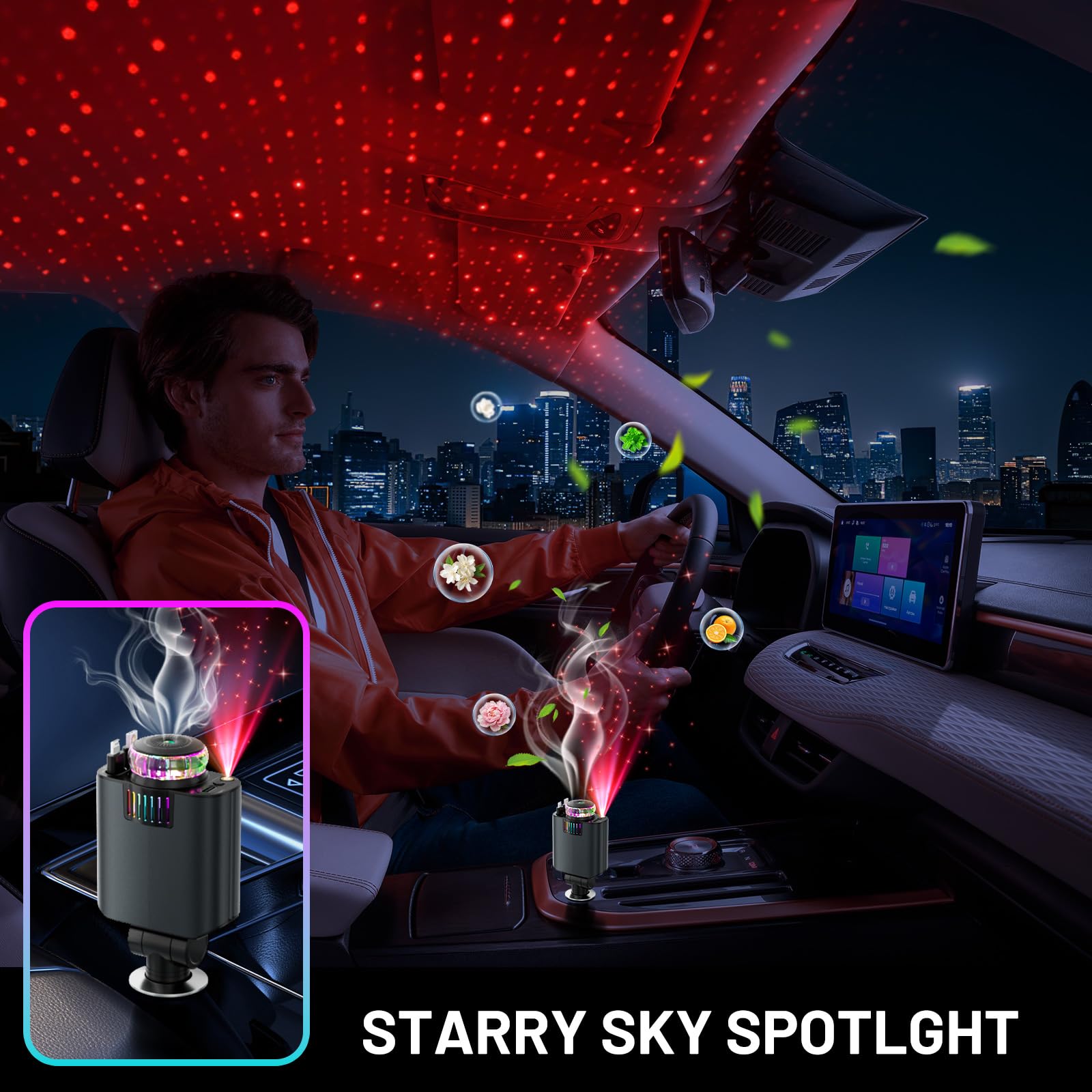 Starlight Retractable Car Charger With Aromatherapy, 5 In 1 Fast Charging 66W Car Phone Charger Adapter, Usb C Car Accessories C