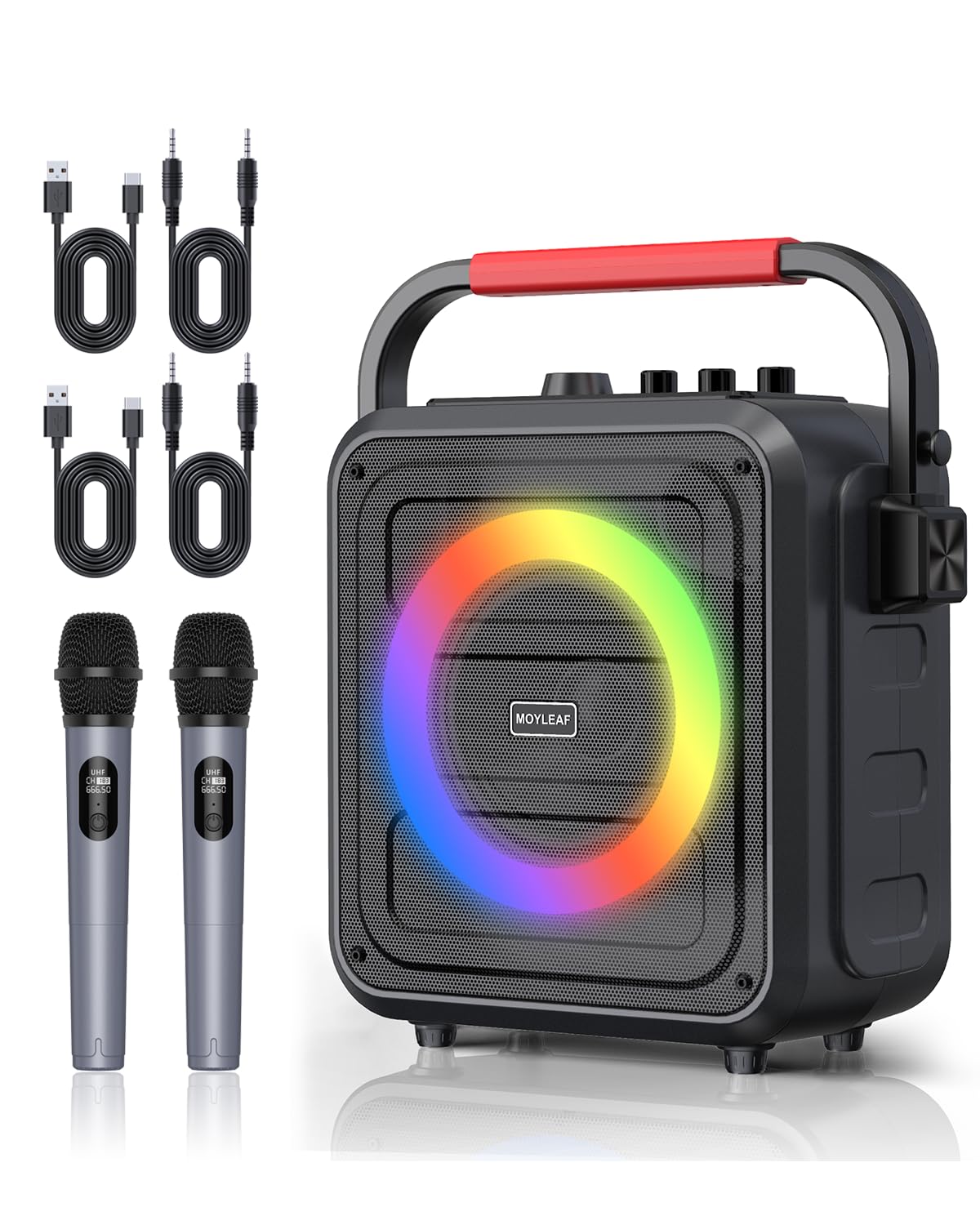 Karaoke Machine For Adults & Kids, Bluetooth Karaoke Speaker With Two Wireless Karaoke Microphones, Pa System Speaker Supports T