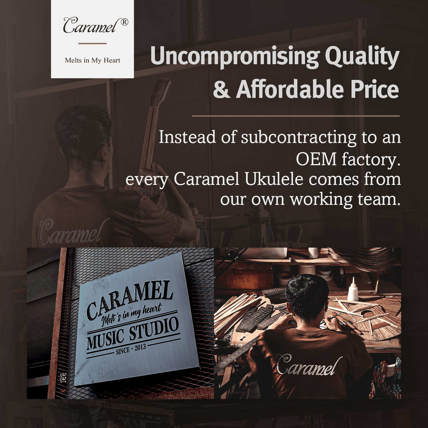 Caramel Cb207 Acacia Baritone Acoustic Electric Ukulele With Truss Rod With Additional Strings, Padded Gig Bag, Strap And Eq Cab