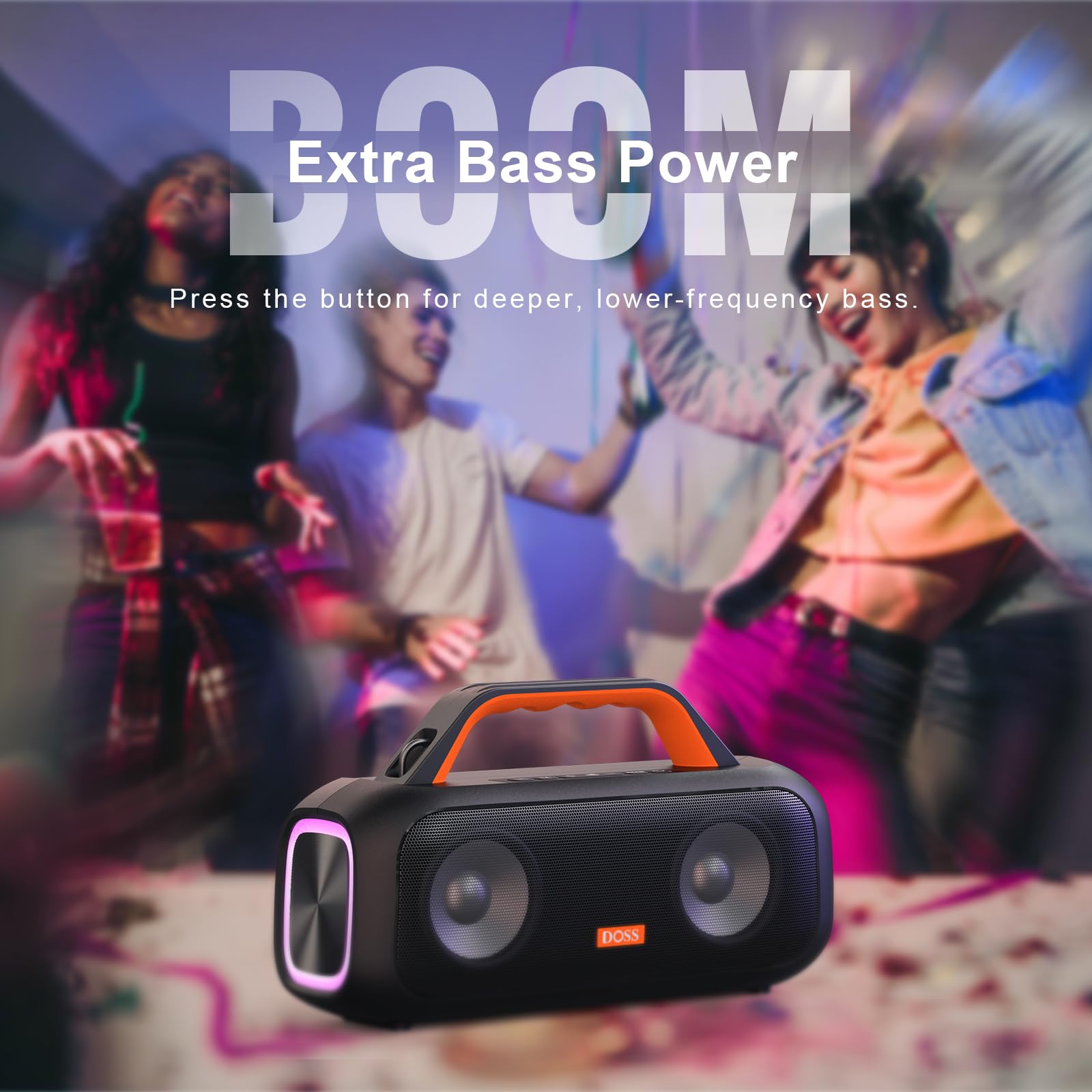 Doss Extreme Boom S Wireless Portable Bluetooth Speaker With 60W Stereo Sound, Rich Bass, Ipx6 Waterproof, 25H Playtime, Power Bank, Tws, Led Lights, Outdoor For Camping,Beach, Pool Orange