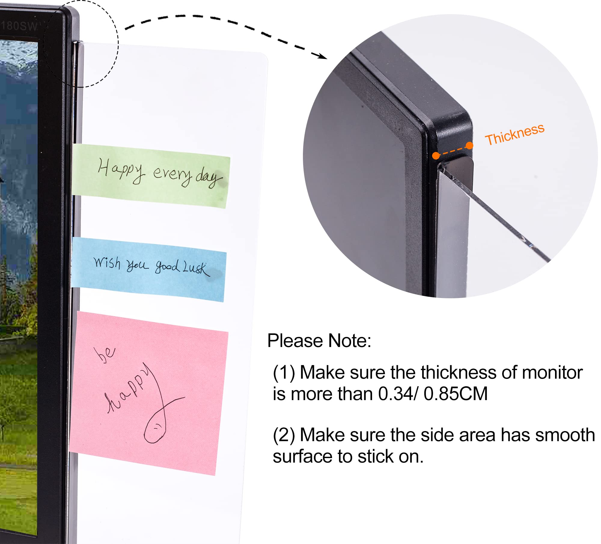 2 Pcs Computer Monitor Memo Board For Frameless Monitors,11.8 X 3.15 Inch Monitor Sticky Note Holder Computer Monitor Message Bo
