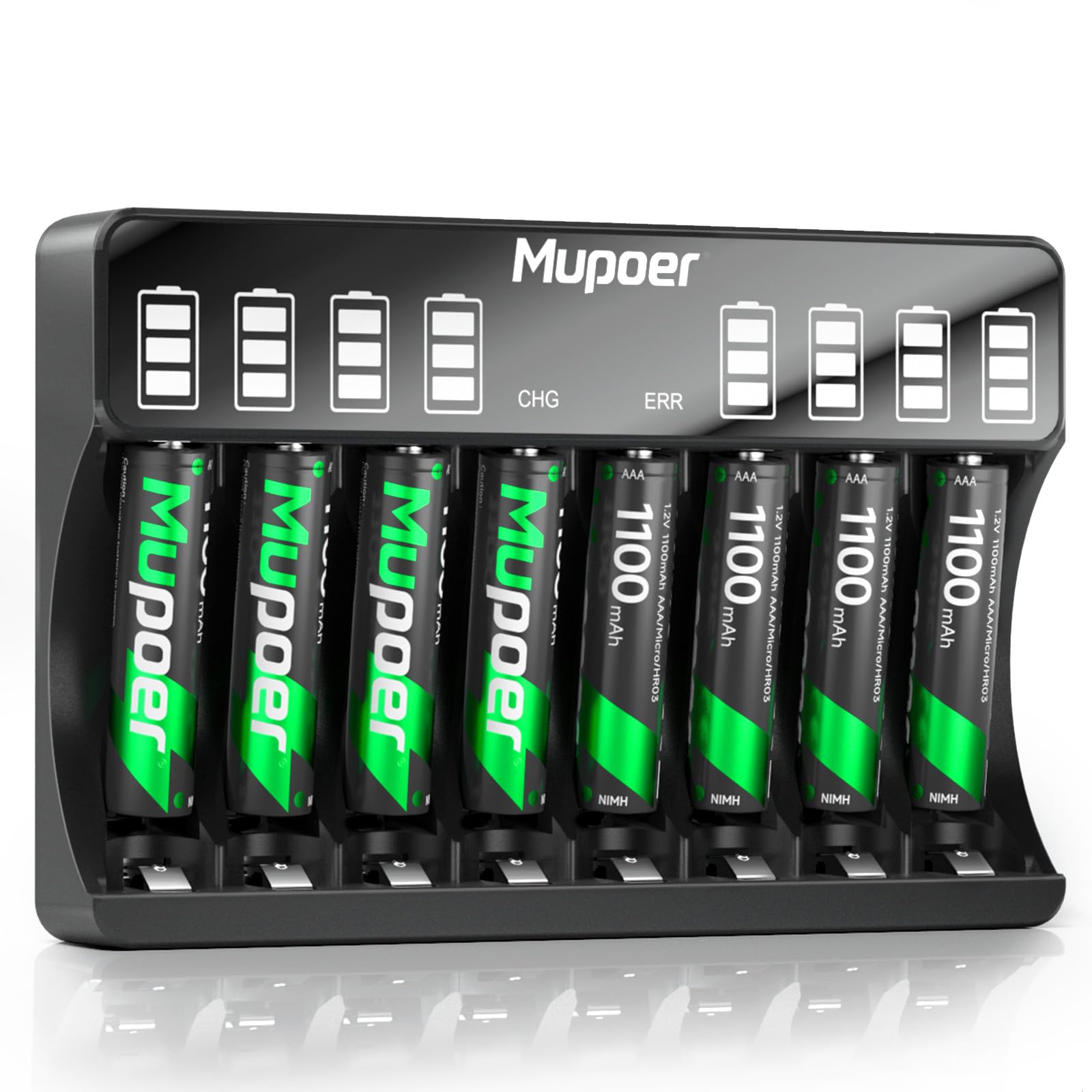 Mupoer Lcd Battery Charger With 8 X Aaa Rechargeable Batteries, Individual Aa Aaa Battery Charger, For Ni Mh Ni Cd Rechargeable