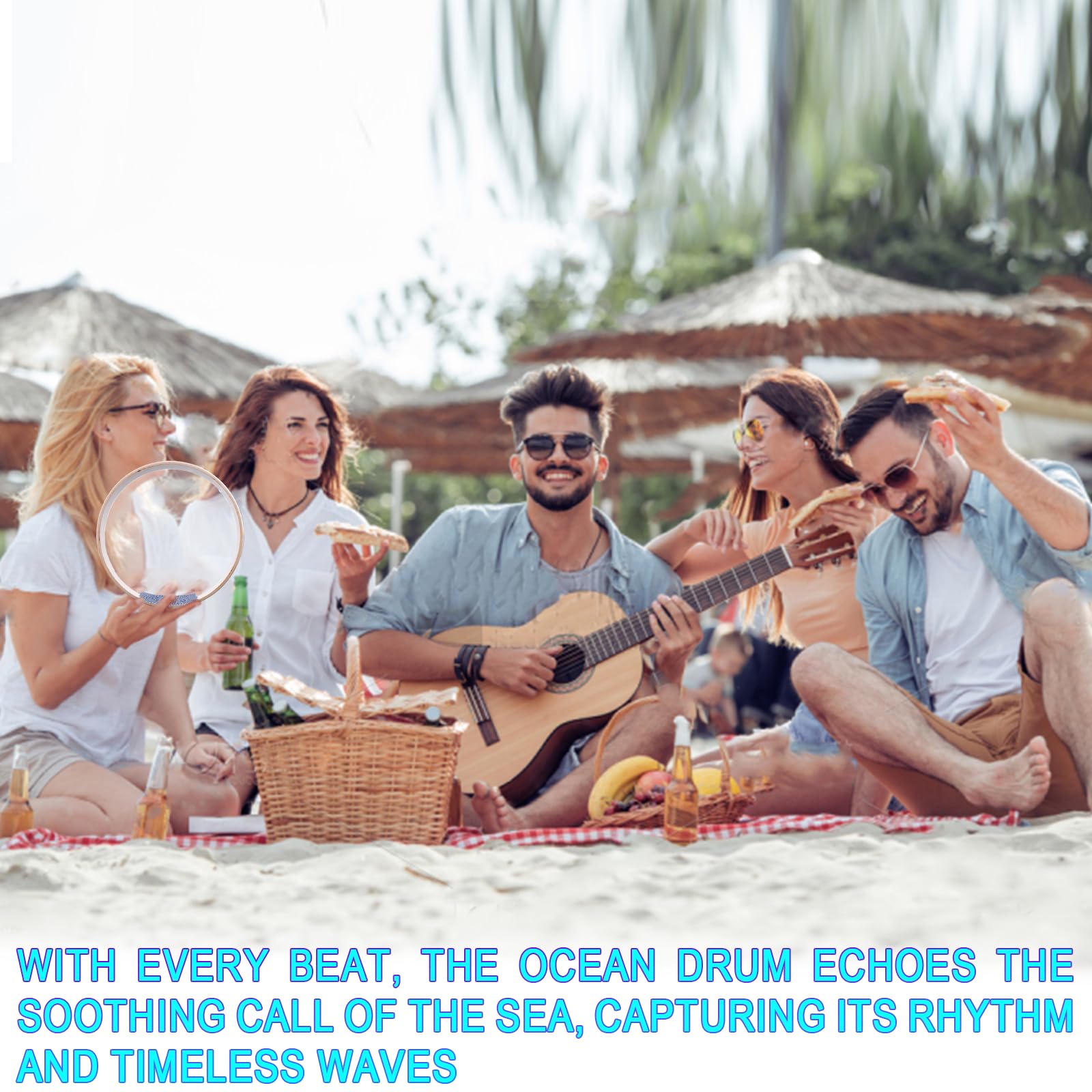 10 Inch Ocean Drum With Built In Night Shining Beads,Musical Instrument,Percussion,Sea Wave Drum For Meditation And Relaxation,W