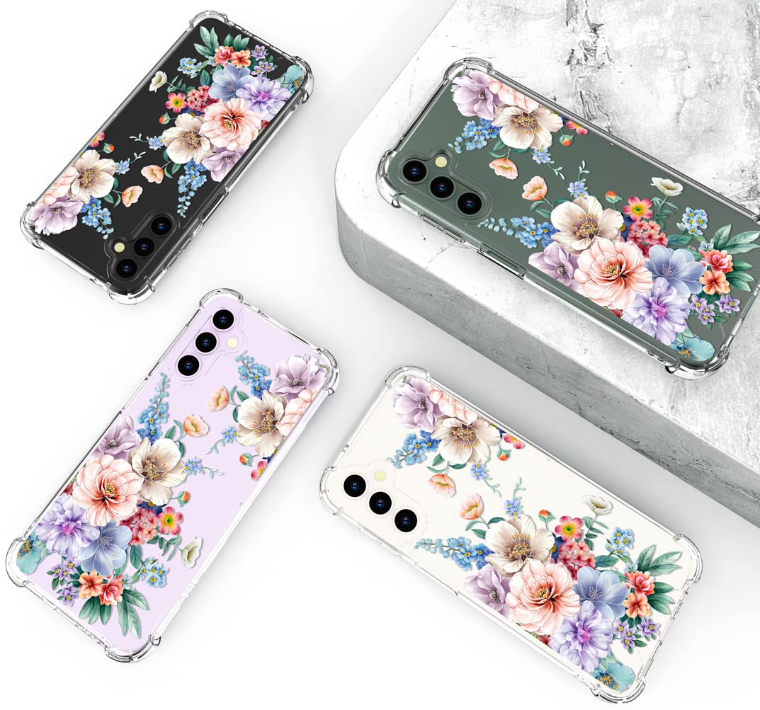 Hungo Compatible With Samsung Galaxy S23 Plus Case Floral Flower Cute Clear Design, Girly For Women Girls Floral Transparent S23