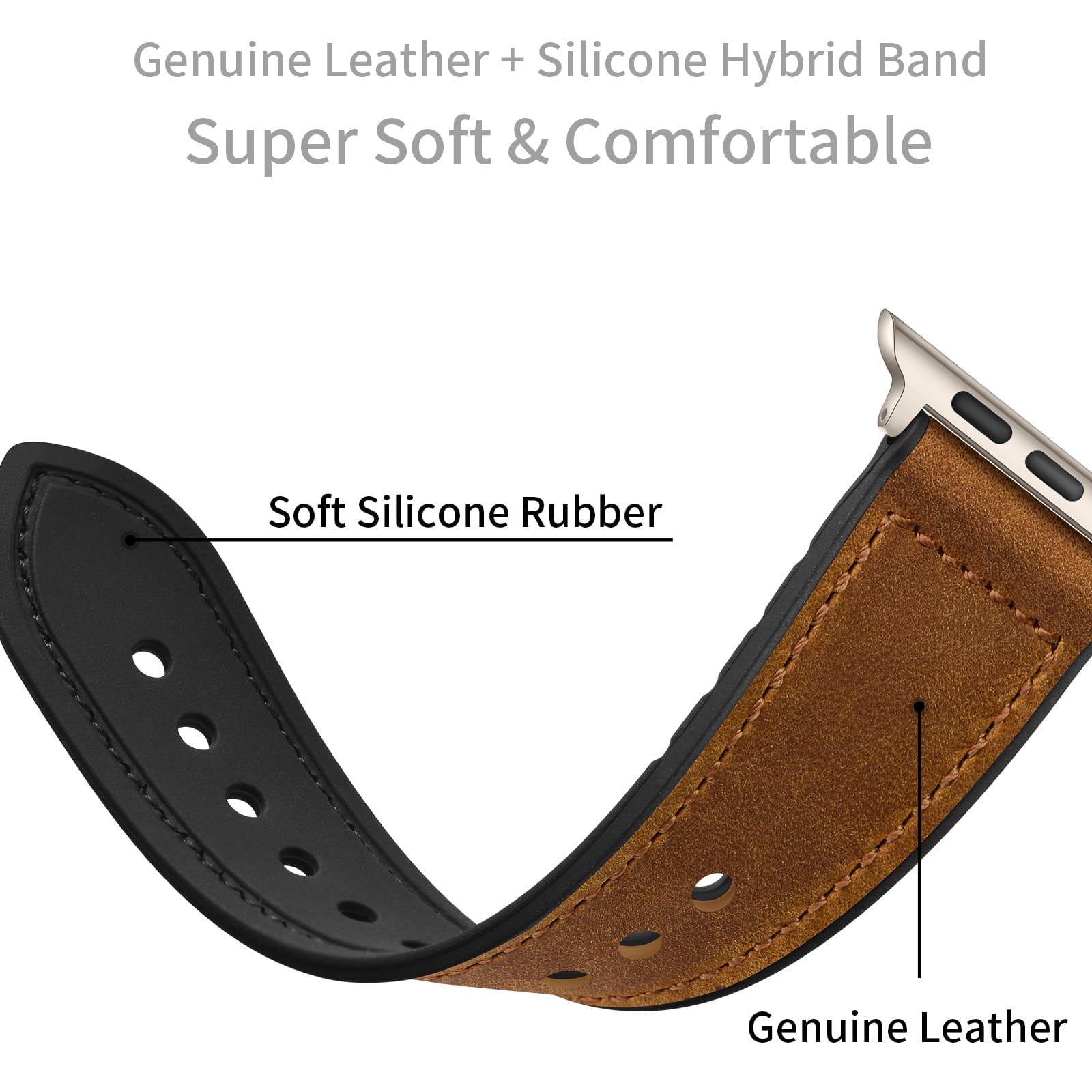 Ouheng Compatible With Apple Watch Band 49Mm/46Mm/45Mm/44Mm/42Mm, Sweatproof Leather And Rubber Hybrid Band For Iwatch Ultra 2/1