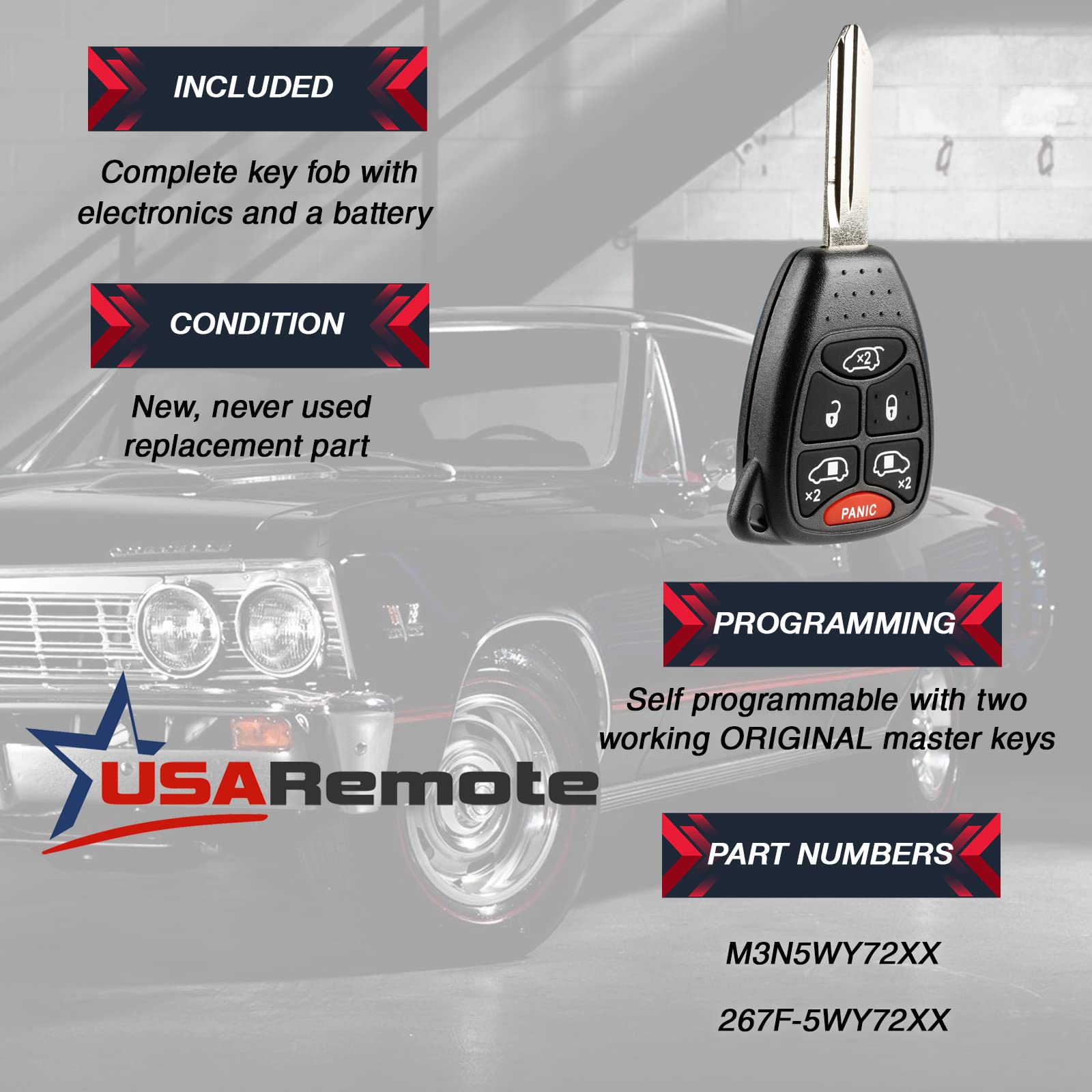 Key Fits 2004 2005 2006 2007 Dodge Caravan And Grand Caravan/Chrysler Town Country Fob Keyless Entry Remote (M3N5Wy72Xx)