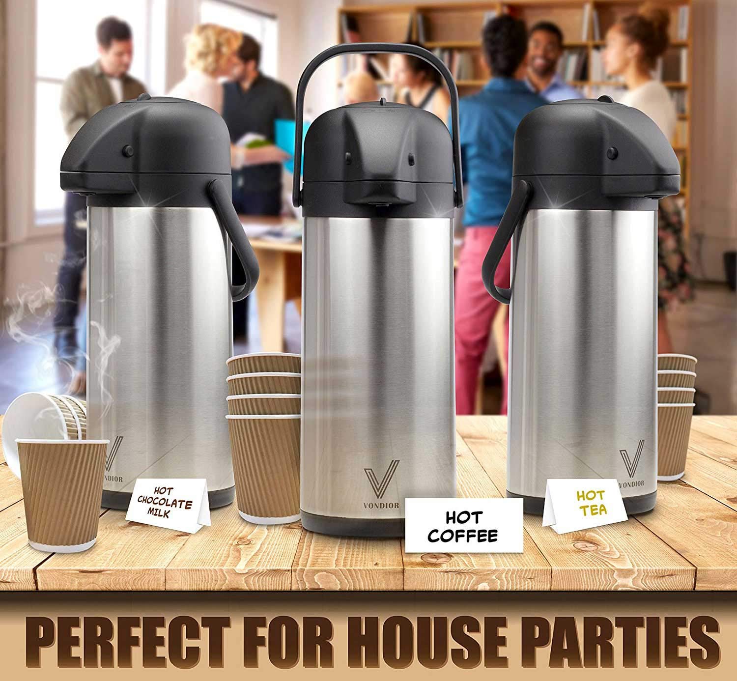 85 Oz (2.5L) Coffee Carafe With Pump, Insulated Stainless Steel Coffee Dispenser, Coffee Carafes For Keeping Hot/Cold, Hot Bever
