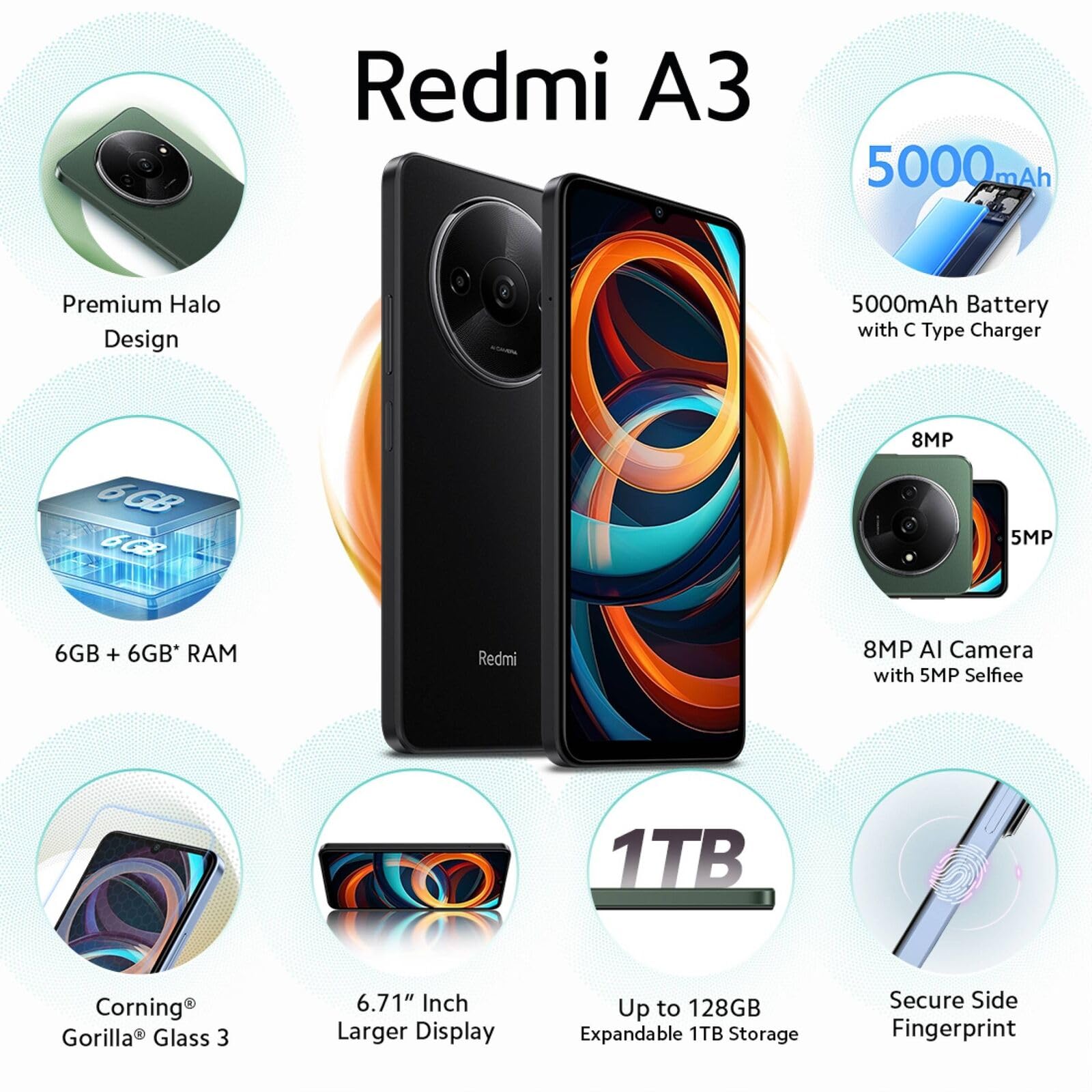 Xiaomi Redmi A3 4G (For Tmobile Tello & Global) 64Gb + 3Gb Global Version Factory Unlocked 6.71' 8Mp Dual Camera (Star Blue)