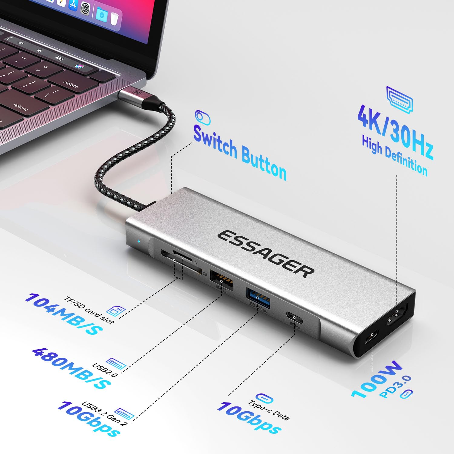 ?????????????? 8 In 1 Usb C Hub With M.2 Nvme/Sata Ssd Enclosure 10Gbps, 4K Hdmi 1.4, Usb 3.2 Gen2, Pd100W, Aluminum Alloy Usb C