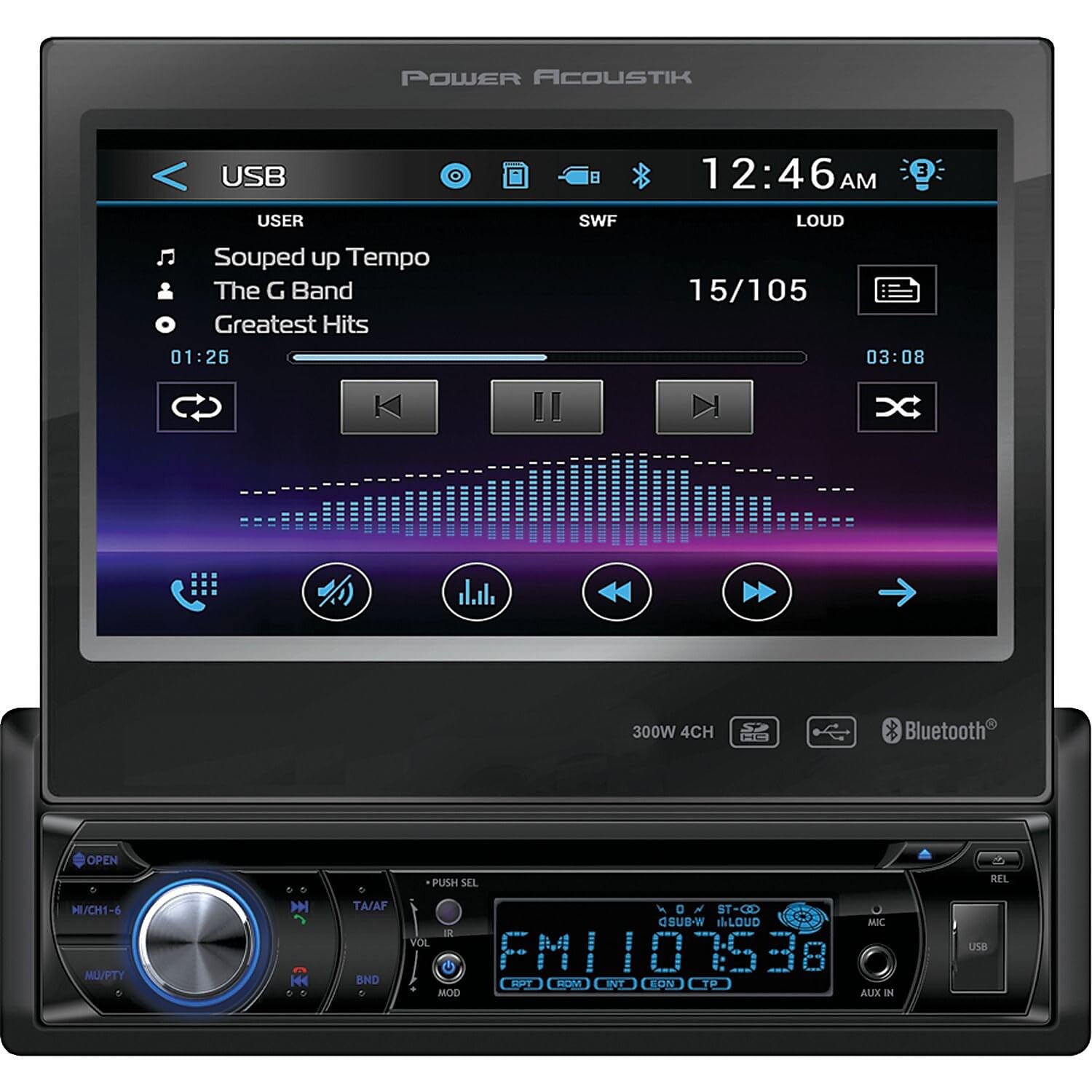 Power Acoustik S. Din 7'' Flip Out Am/Fm/Cd/Dvd/Usb/Bt Remote