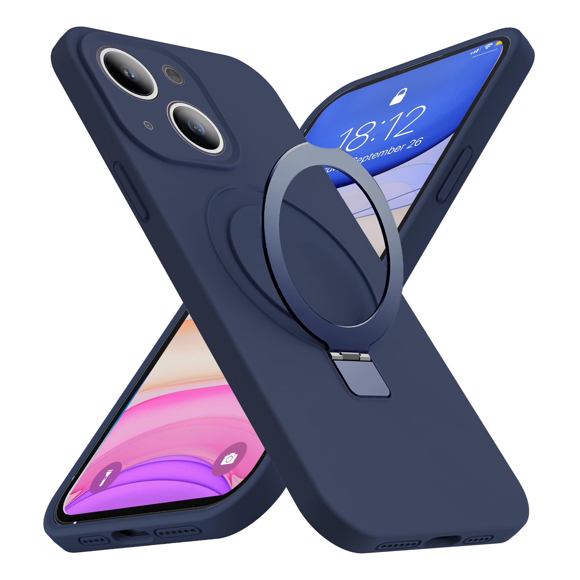 Skylmw For Iphone 15 Plus Case With Magnetic Invisible Stand Compatible With Magsafe Military Drop Tested Shockproof Liquid Sili