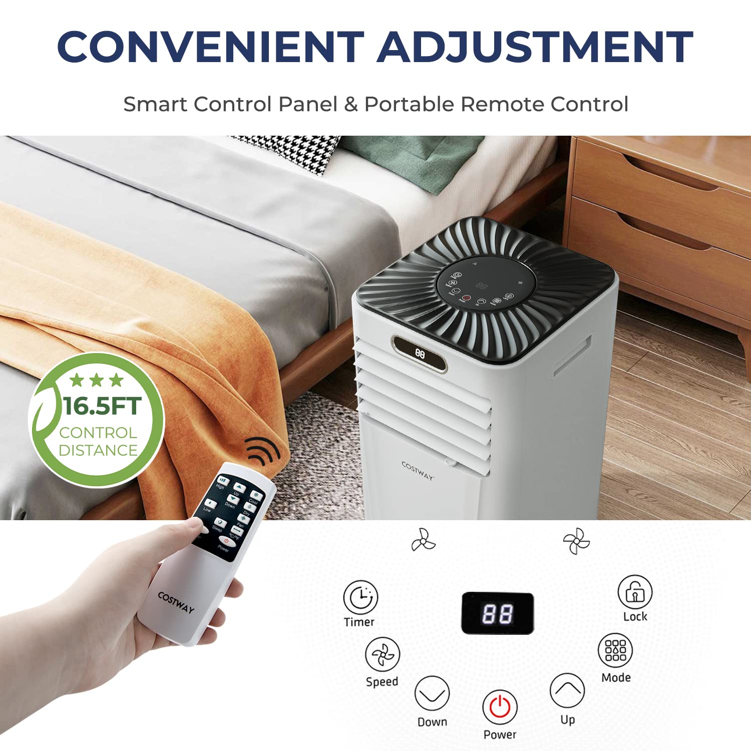 Costway Portable Air Conditioner, 10000Btu Air Cooler With Drying, Fan, Sleep Mode, 2 Speeds, 24H Timer Function, Remote Control