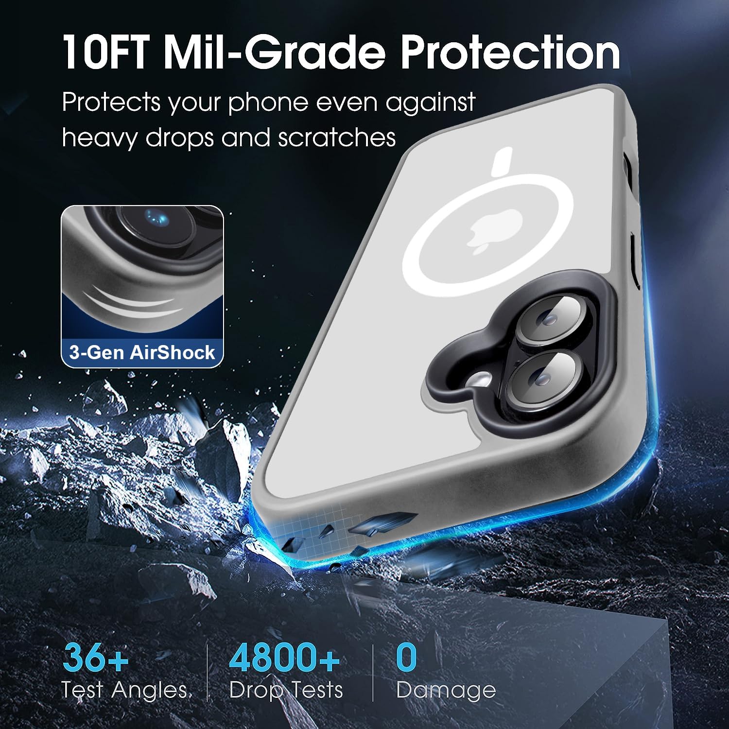 Yzoiko Strong Magnetic For Iphone 16 Case [10Ft Grade Drop Tested & Compatible With Magsafe] Translucent Anti Fingerprint Shockp