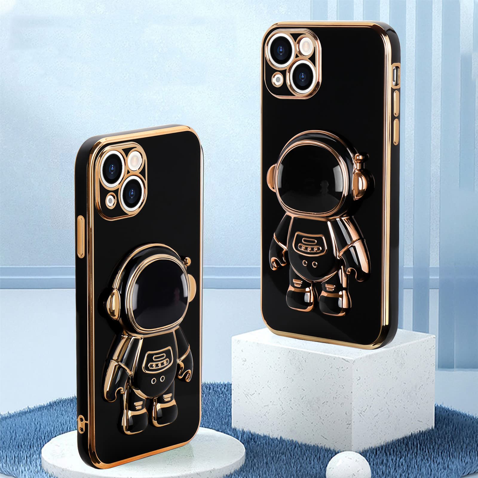 Pepmune For Iphone 15 Case, Cute 3D Astronaut Stand With [2 Screen Protector] [Camera Protection] Kickstand Shockproof Bling Sil