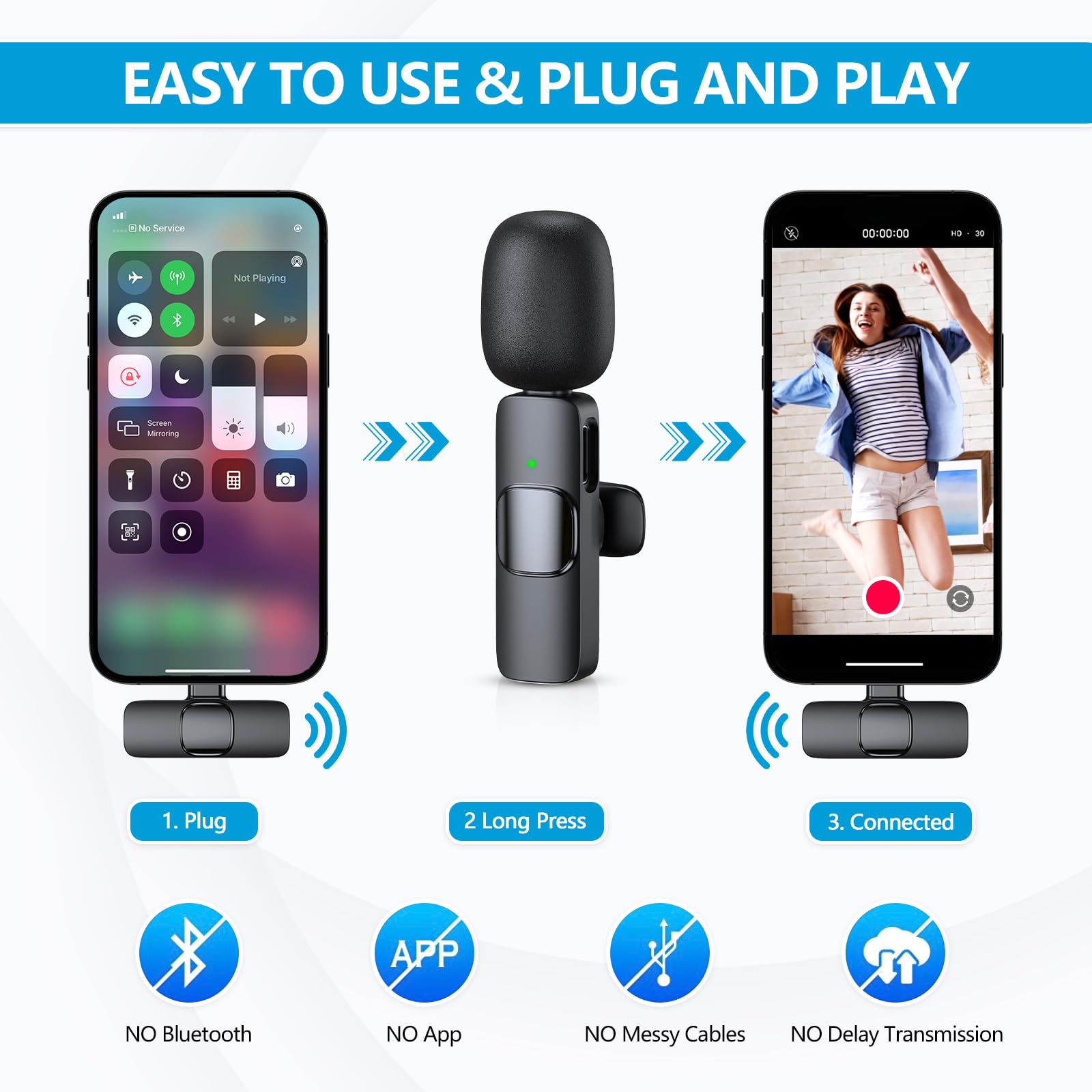 RICCHI Wireless Lavalier Microphone 2 Pack - USB C for iPhone/Android, Metal, Model 1, Ideal for Interviews, Podcasts, Live Streaming