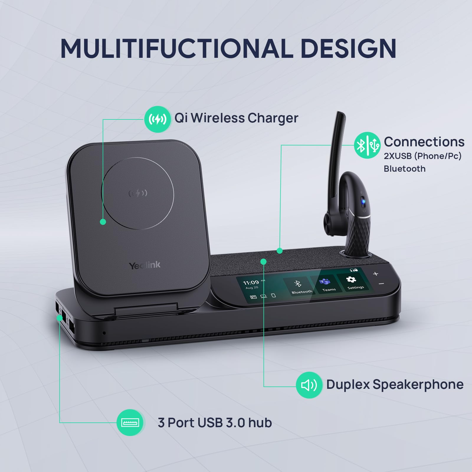 Yealink Bh71 Bluetooth Headset Workstation, Office Wireless Headset With Noise Canceling Mic, Speakerphone, Wireless Charging Pa